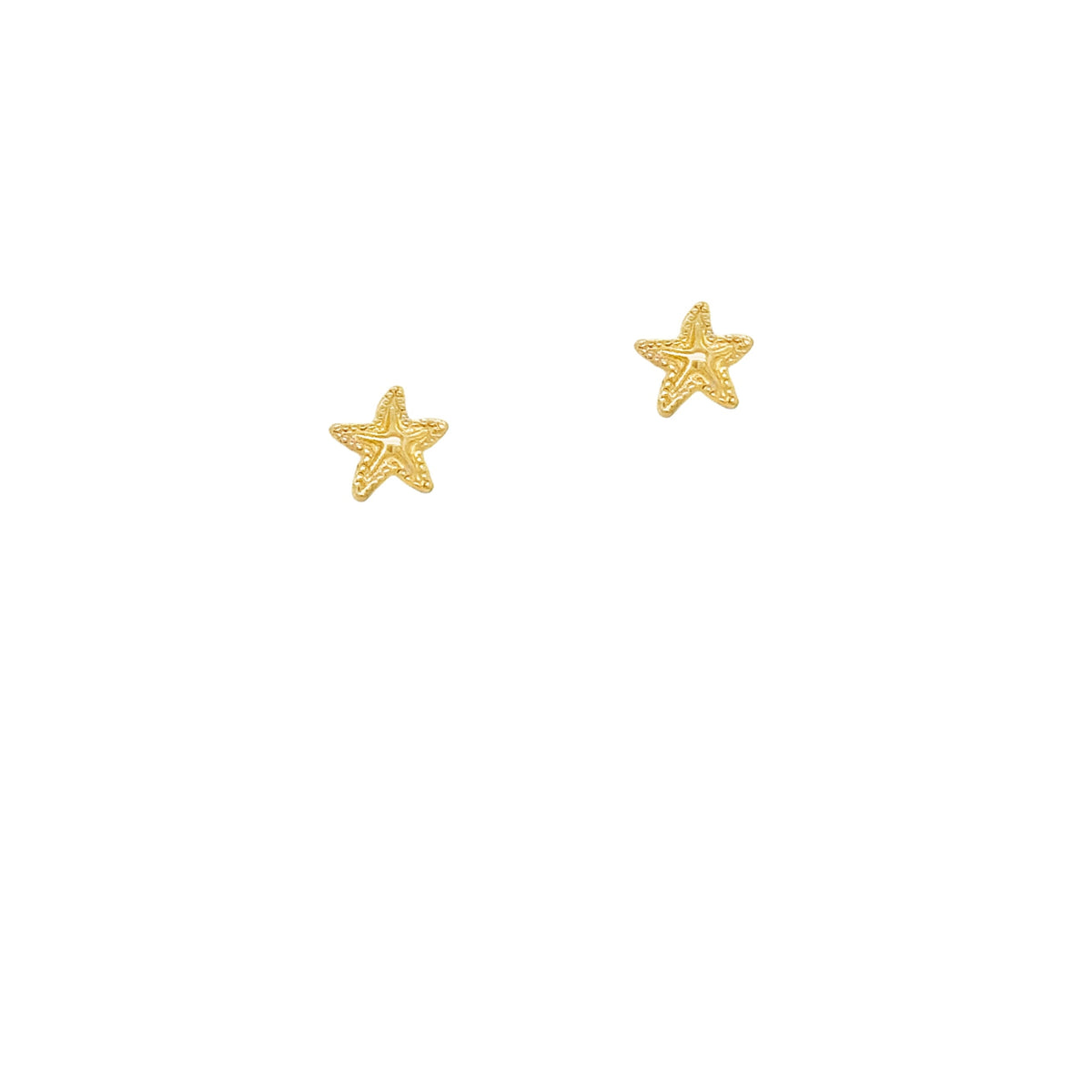 Gold Mini Starfish Stud Earrings crafted in 18ct gold plated sterling silver, featuring a charming 5mm design on white background.
