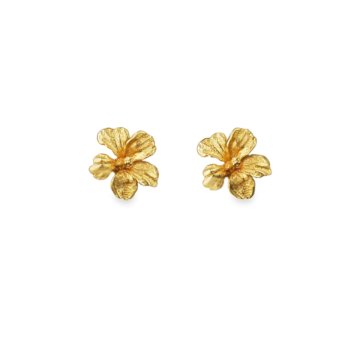 Gold hibiscus sweet nectar stud earrings beautifully crafted in a floral design with elegant gold plating.