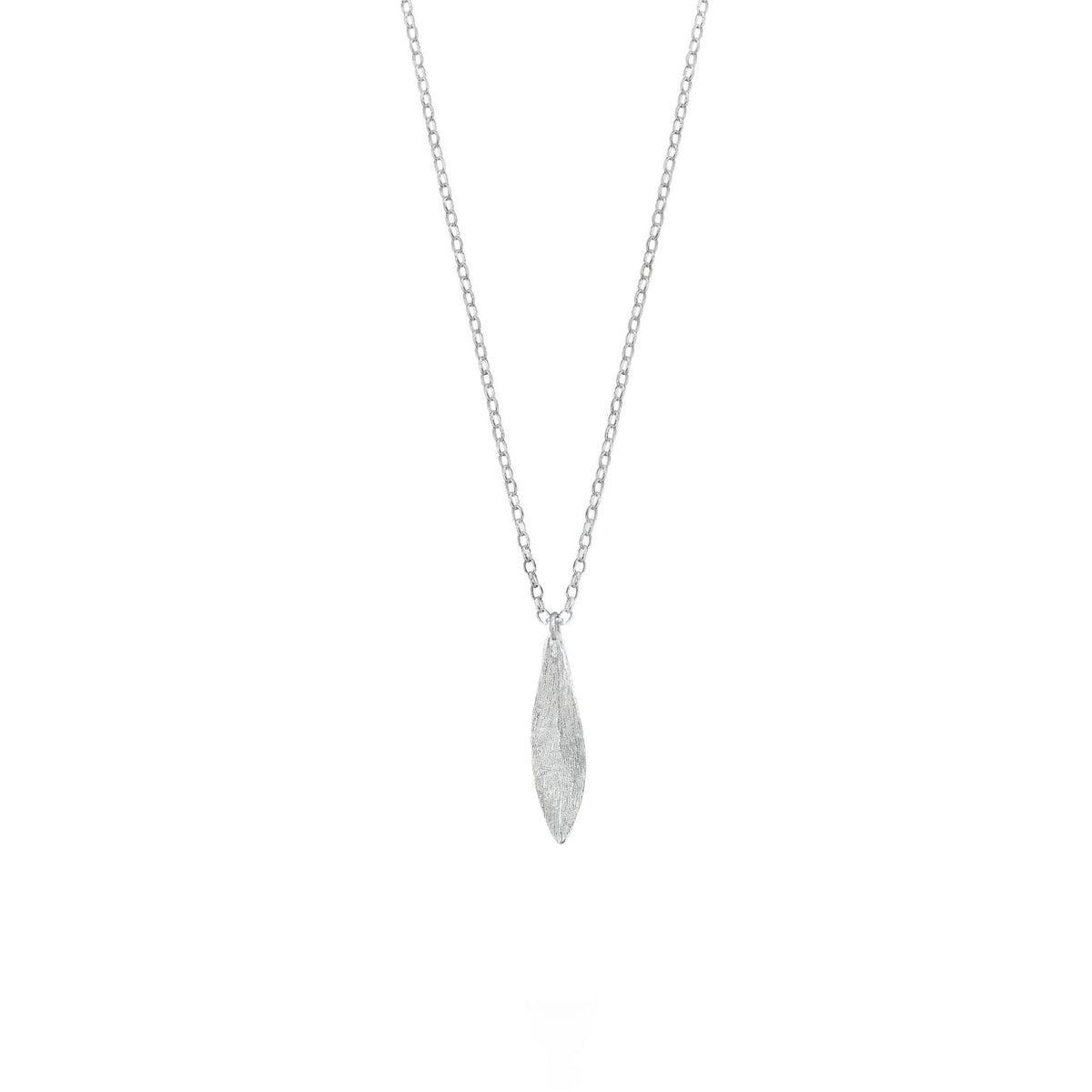 Silver feathered leaf charm pendant on 18 inch silver chain necklace
