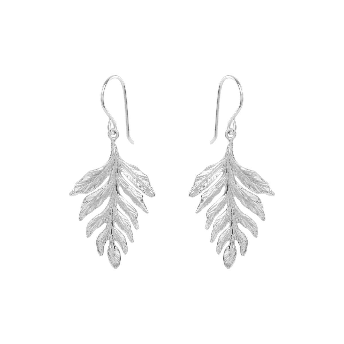 Silver fern charms on drop earrings