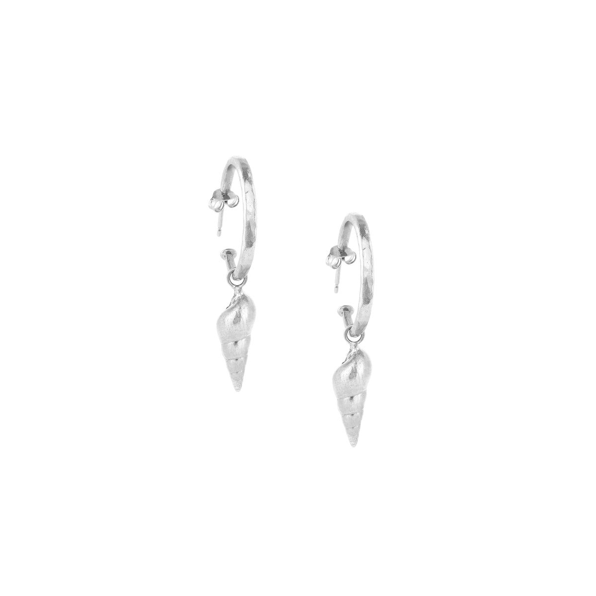 Mini hammered hoop earrings with shell, sterling silver, elegant hammered finish, perfect for everyday wear.