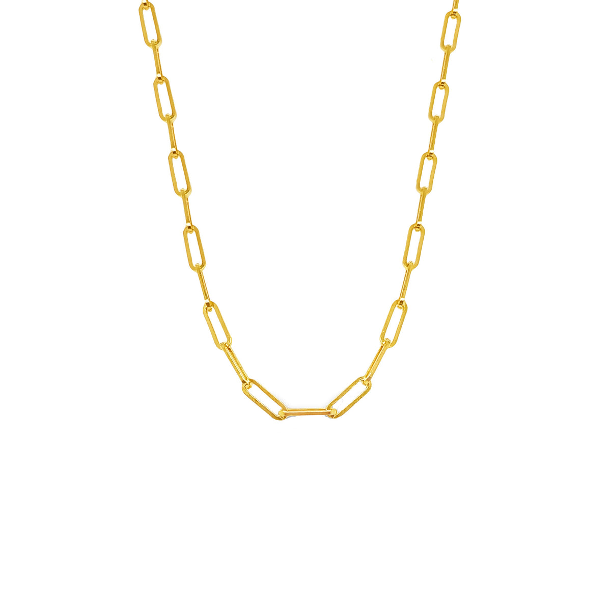 Elegant 18ct gold plated paper clip chain necklace, perfect for layering or wearing solo.