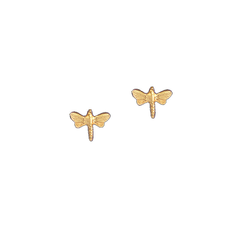Gold Dancing Dragonfly Studs in 18ct gold plated silver, showcasing elegant dragonfly design for earrings.