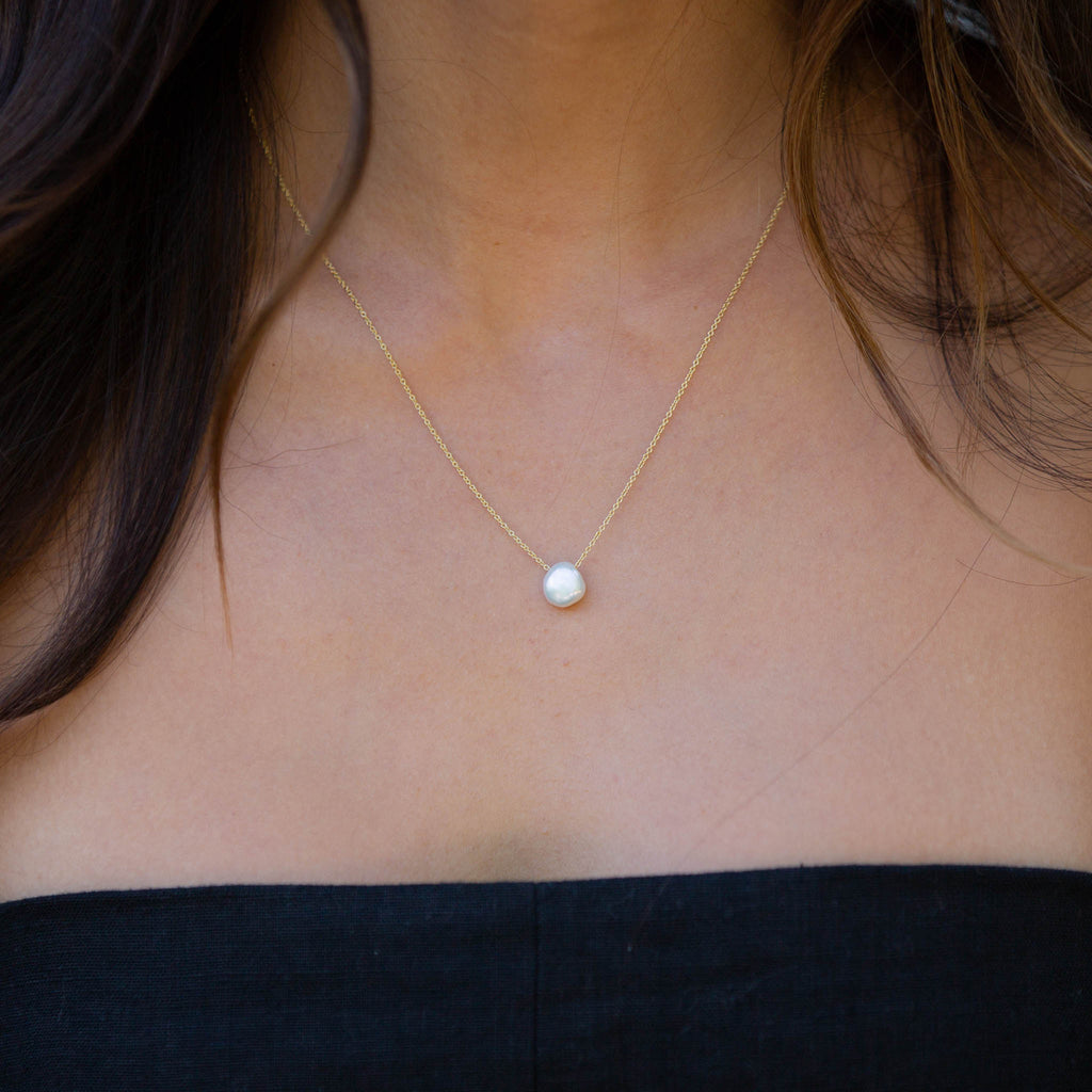 Gold Moonlight Pearl Pendant by british jewellery designer catherine zoraida