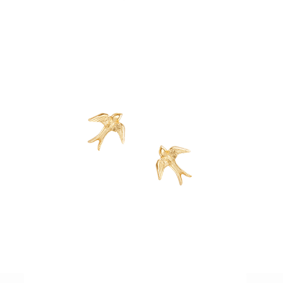 Gold Swallow Stud Earrings featuring elegant swallow designs in eco silver with 18ct gold plating.