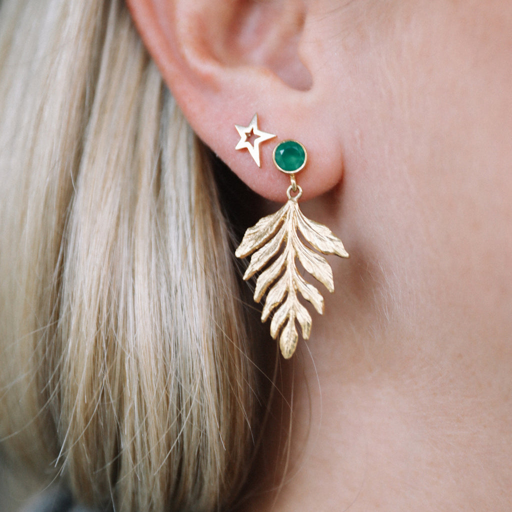 Green Agate Fern Drop Earrings by Zoraida London Jewellery