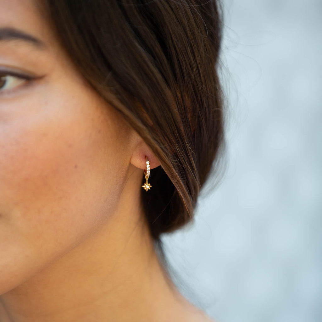 Gold Glitter Hoop and Star Earrings by jewellery designer Catherine Zoraida