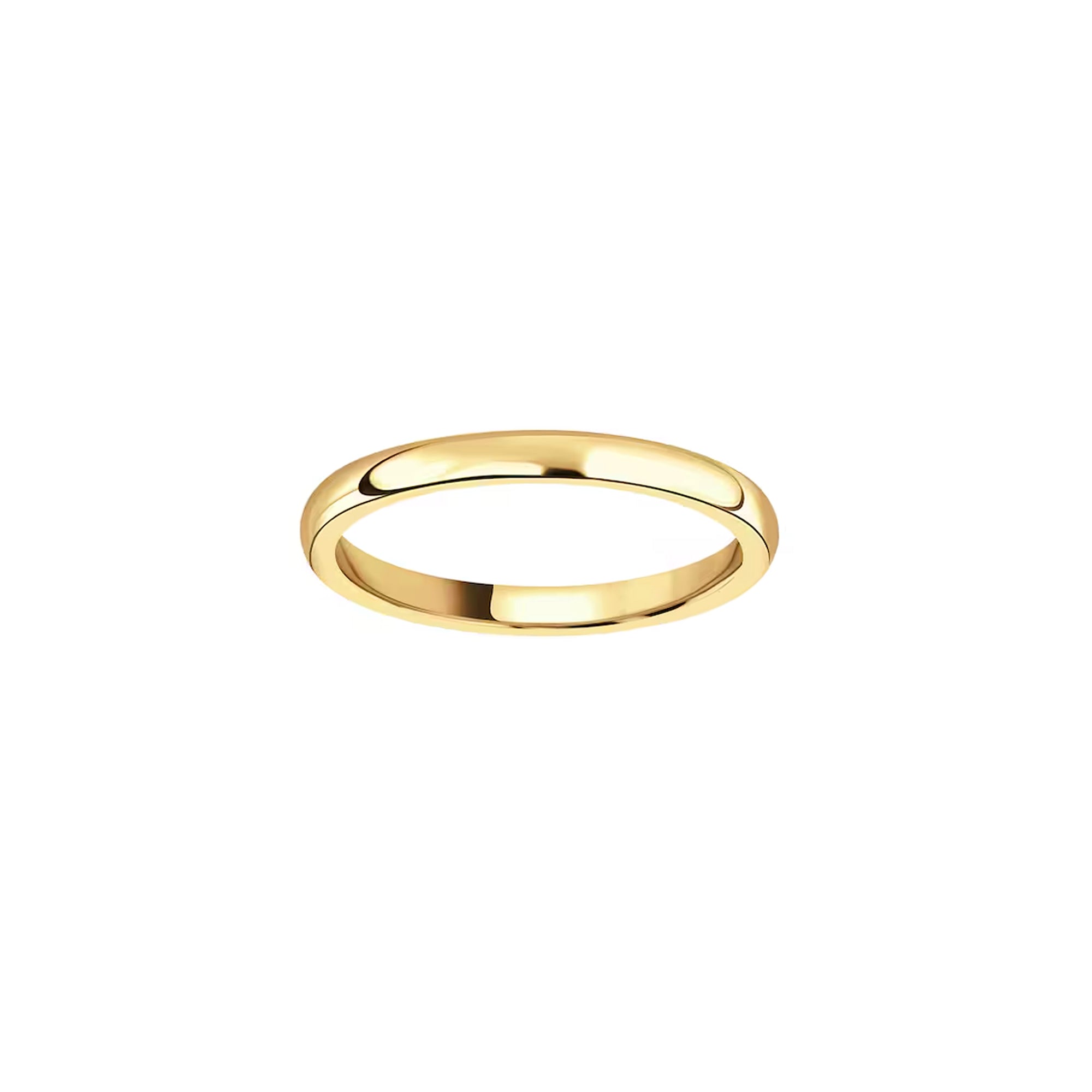 2mm d-shaped 18ct Gold wedding ring on a white background