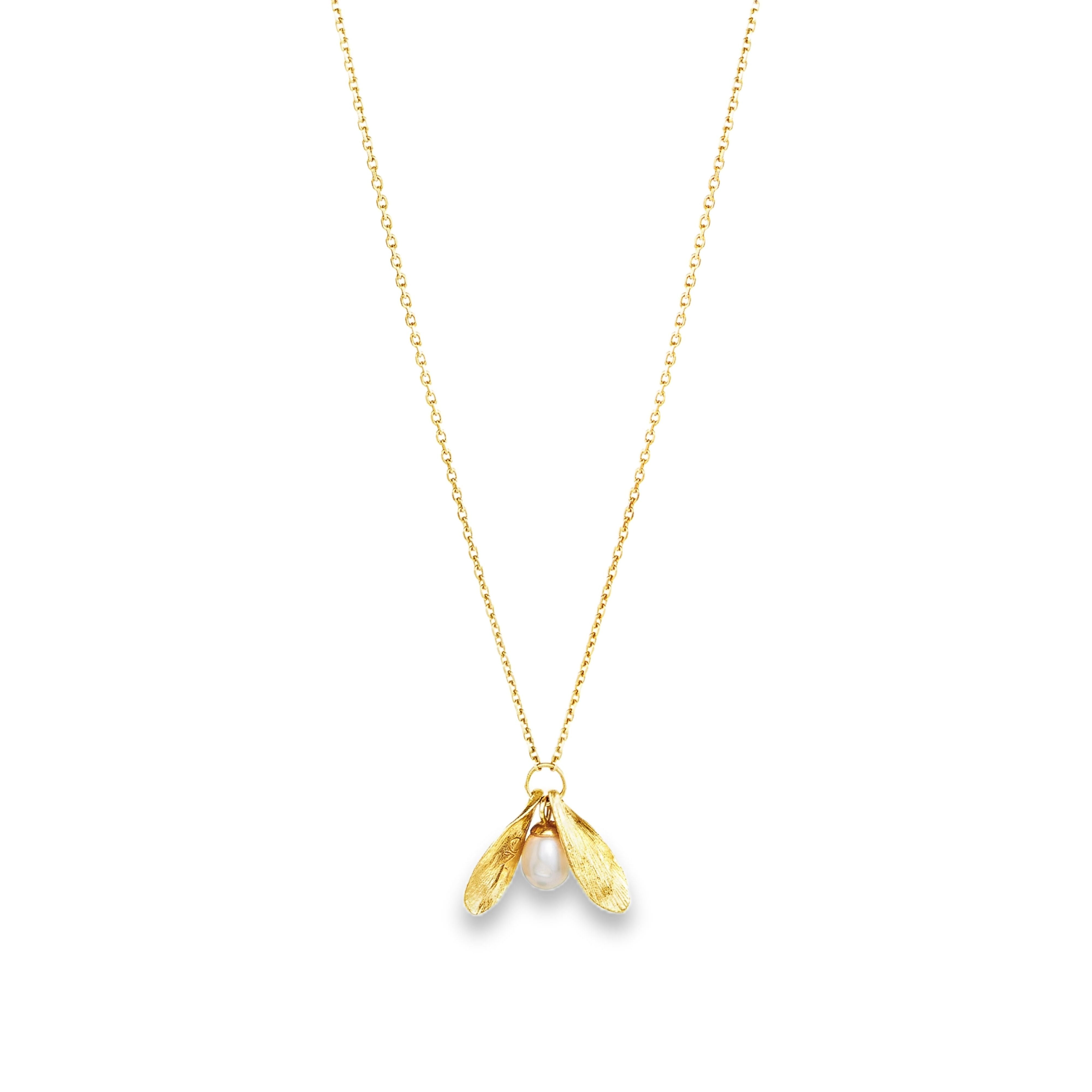 Gold Double Leaf and Pearl Pendant