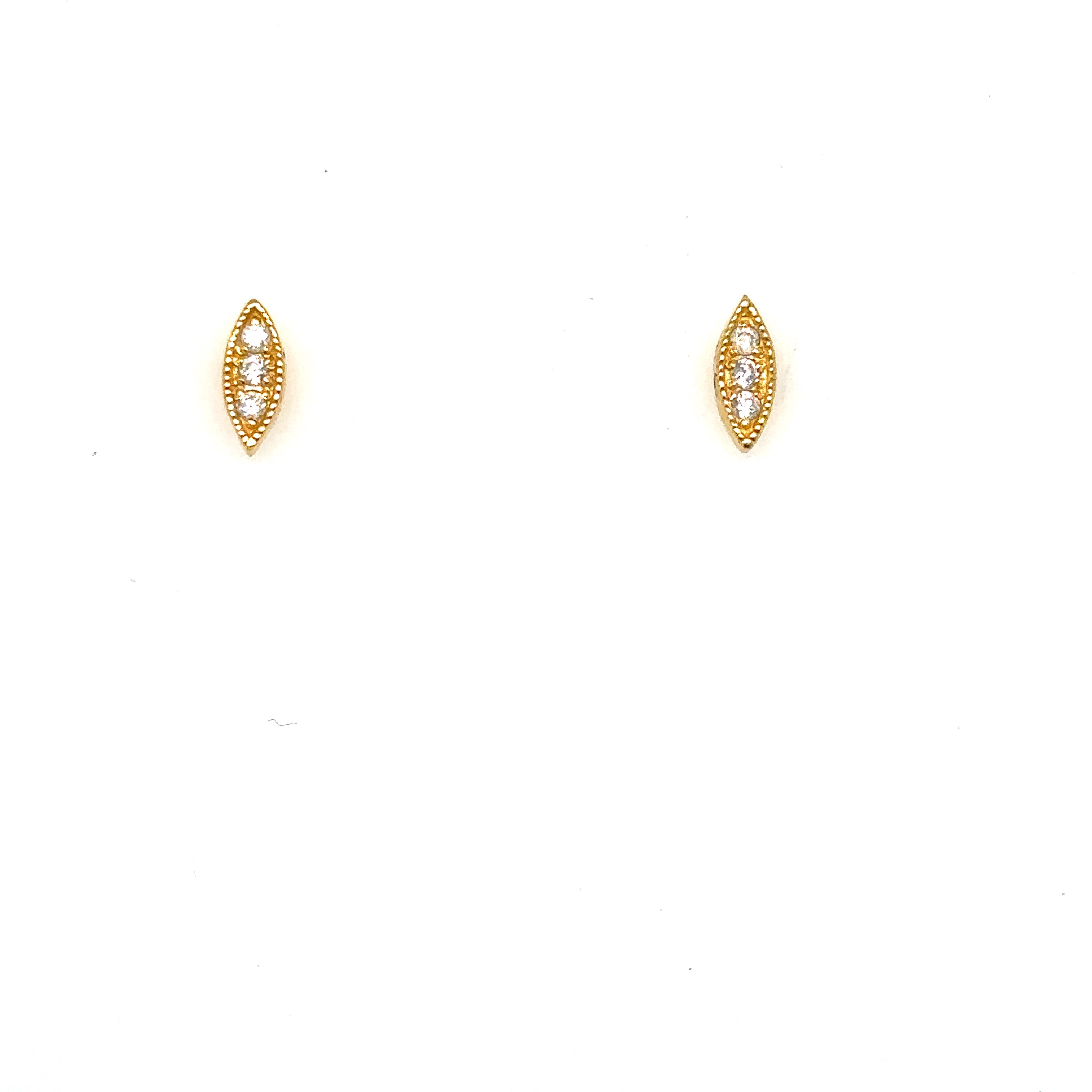 Gold evil eye stud earrings featuring cubic zirconia stones on an 18ct gold plated silver base.