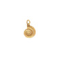 A small gold-colored shell charm with a textured spiral design and a top loop, shown on a plain white background.
