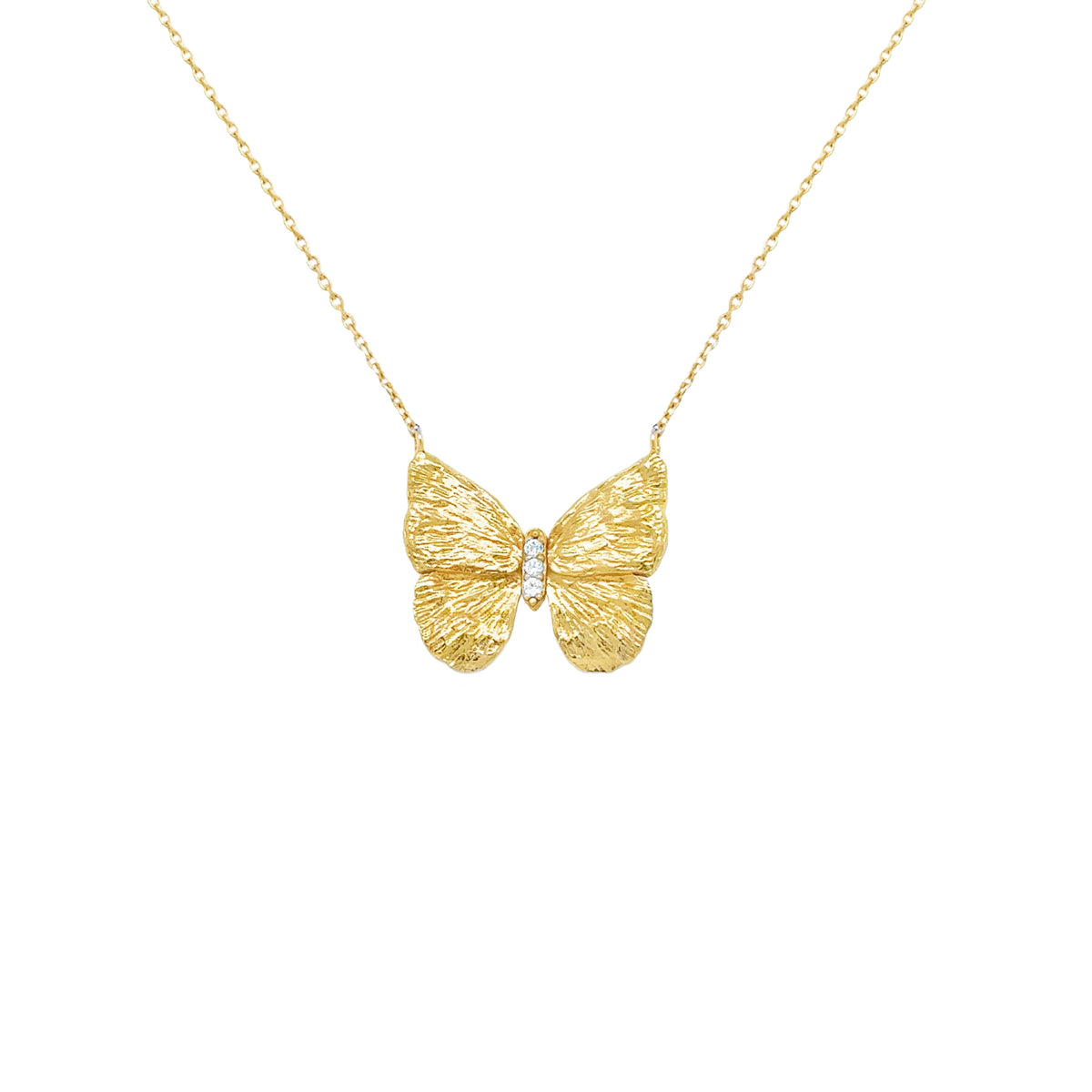 Gold Azul Butterfly Necklace featuring a delicate butterfly pendant in 18ct gold plated silver, perfect for everyday wear.