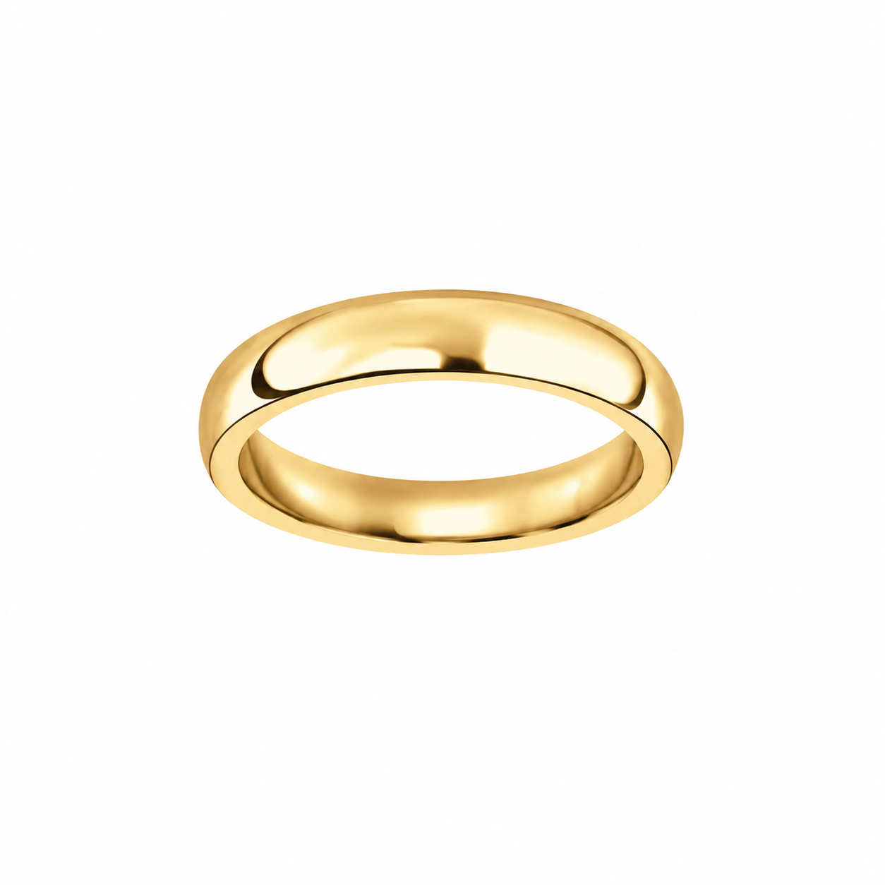 classic d-shaped gold wedding band 4mm width on white background