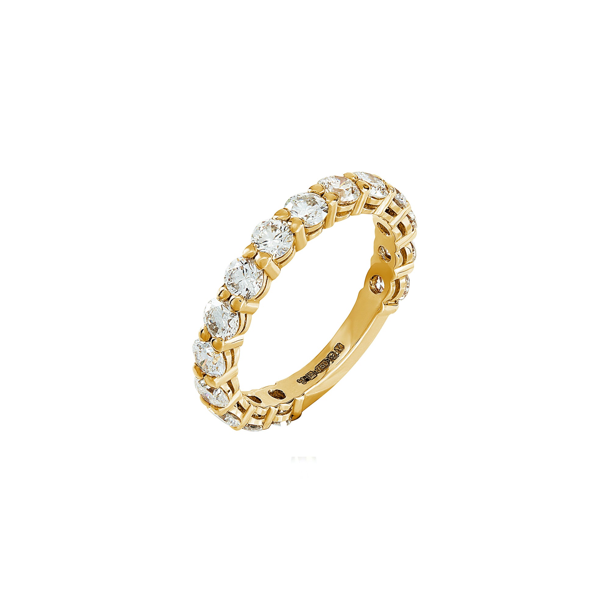 18ct gold diamond forget me not eternity ring with brilliant diamonds set in solid gold.