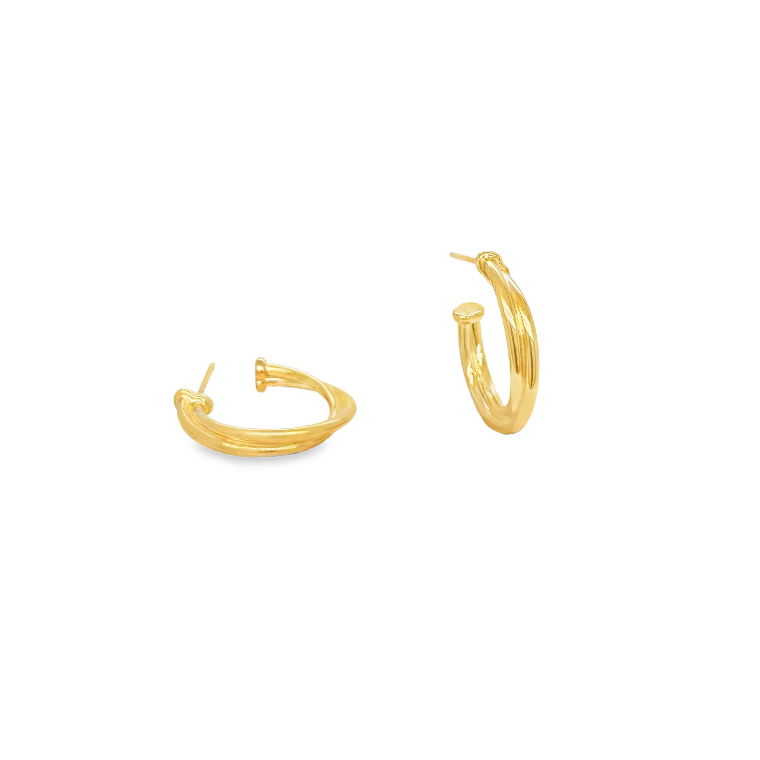 Gold Double Twist Hoop Earrings showcased with a twisted design in 18ct gold plated silver, perfect for any occasion.