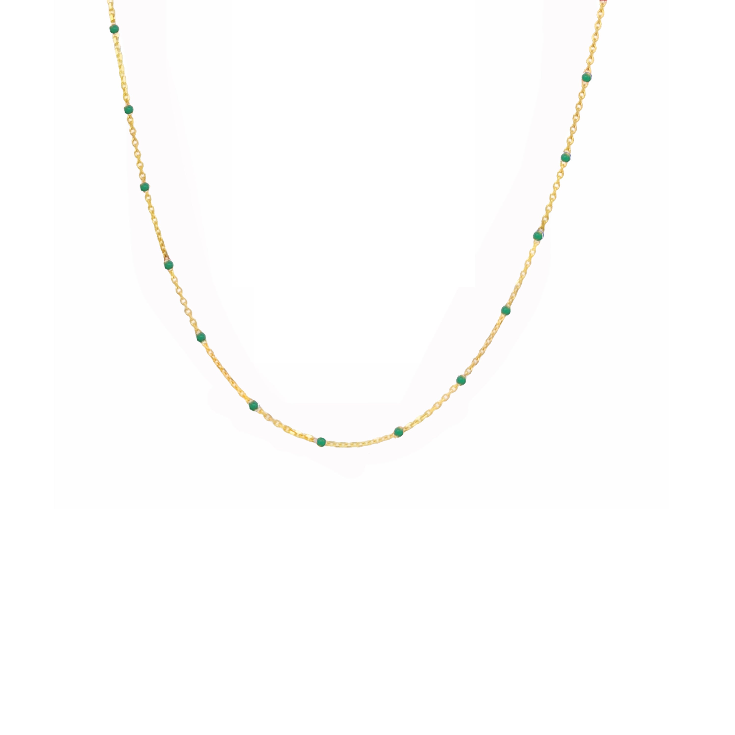 Emerald Green Enamel Satellite Chain Necklace