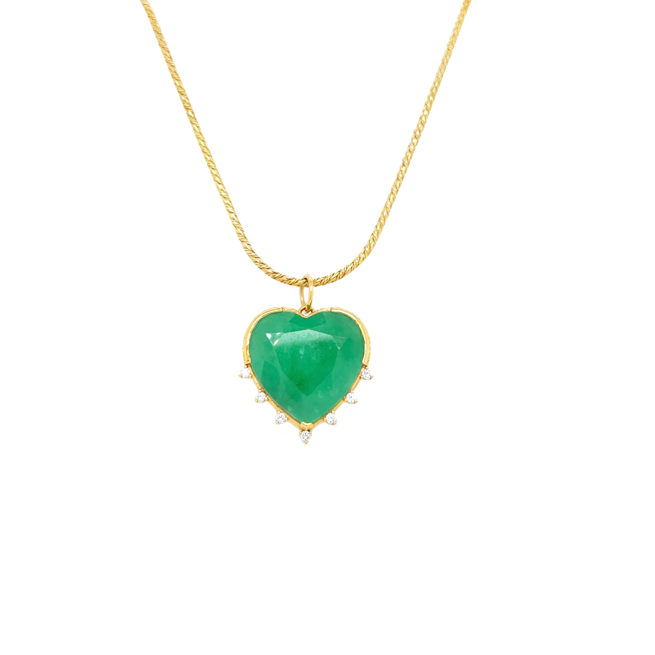 9ct Zenu Emerald and Diamond Heart Charm featuring a vibrant emerald heart and sparkling diamond drops.