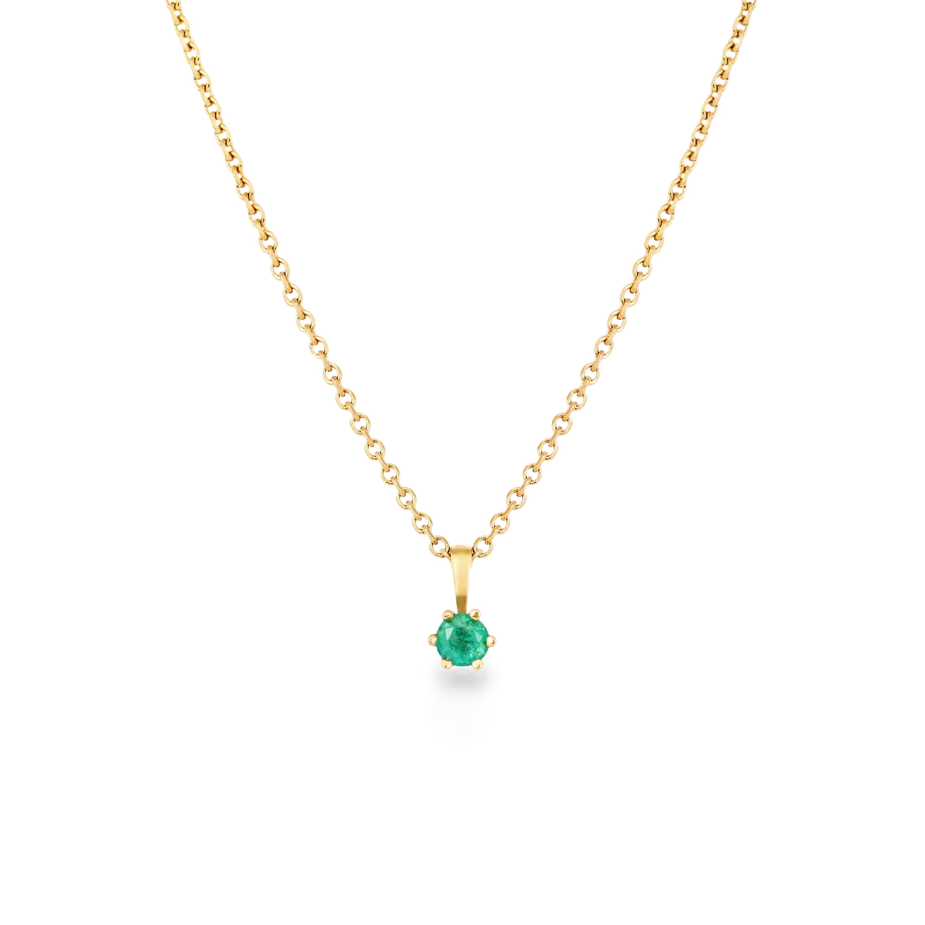 Gold emerald pendant featuring a delicate 4mm emerald gemstone set in premium 9ct yellow gold on a chain.