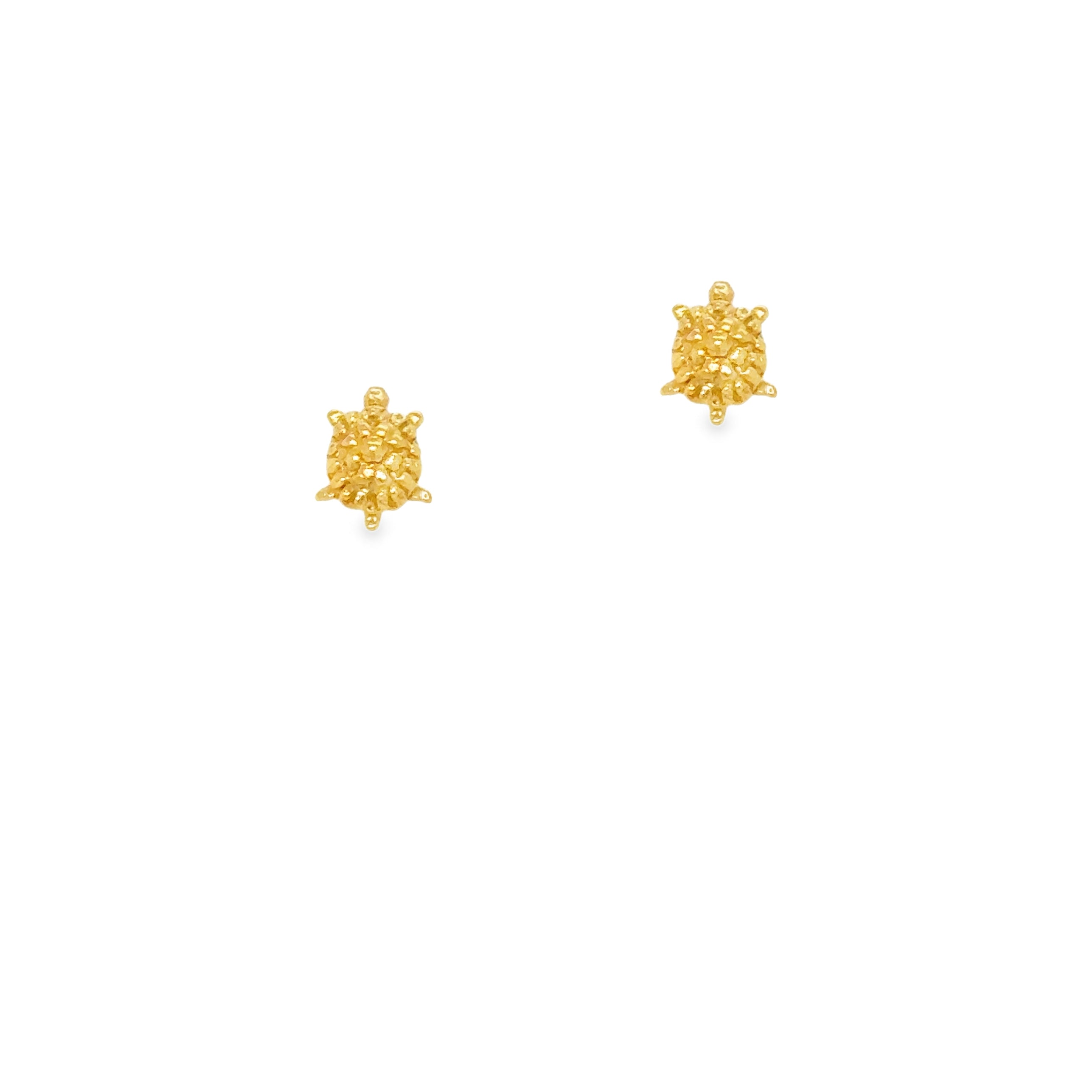 Gold turtle stud earrings featuring intricate design in 18ct gold plated sterling silver, perfect for everyday elegance.