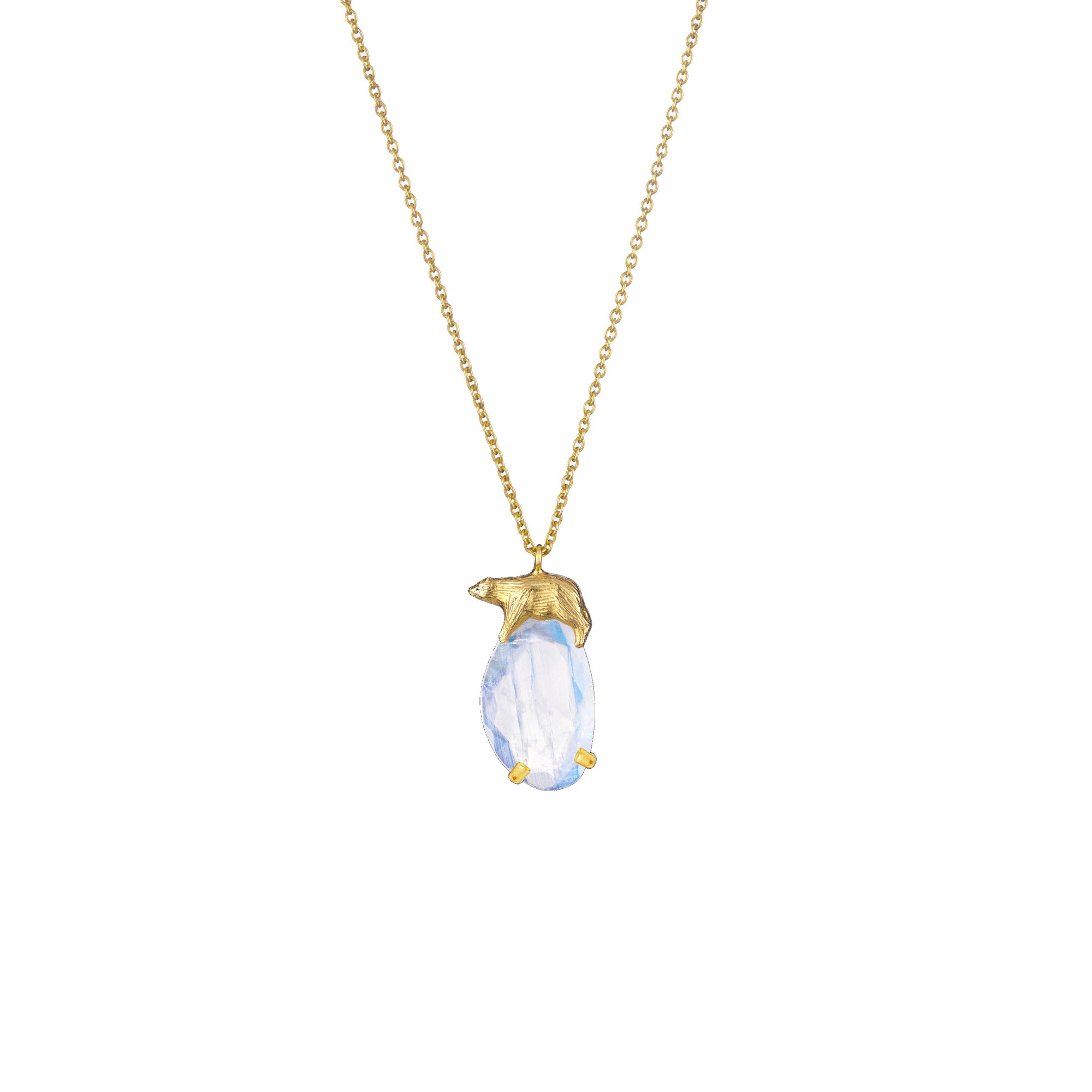 Golden Polar Bear Moonstone Iceberg Pendant