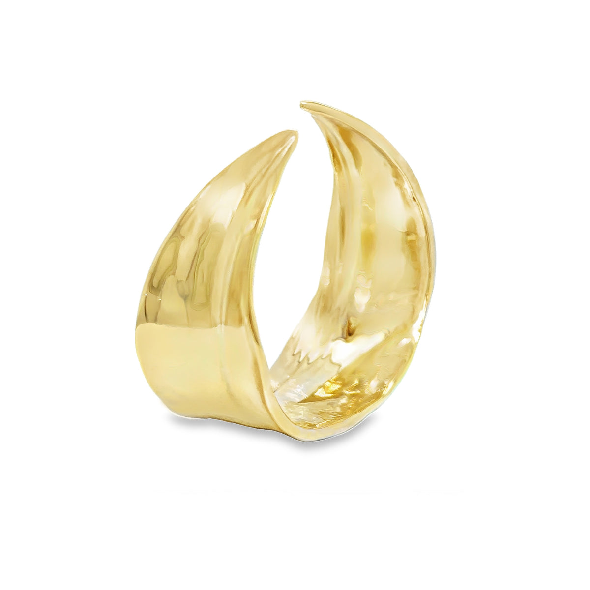 Gold iris petal cuff featuring intricate petal detailing that gracefully wraps around the wrist.