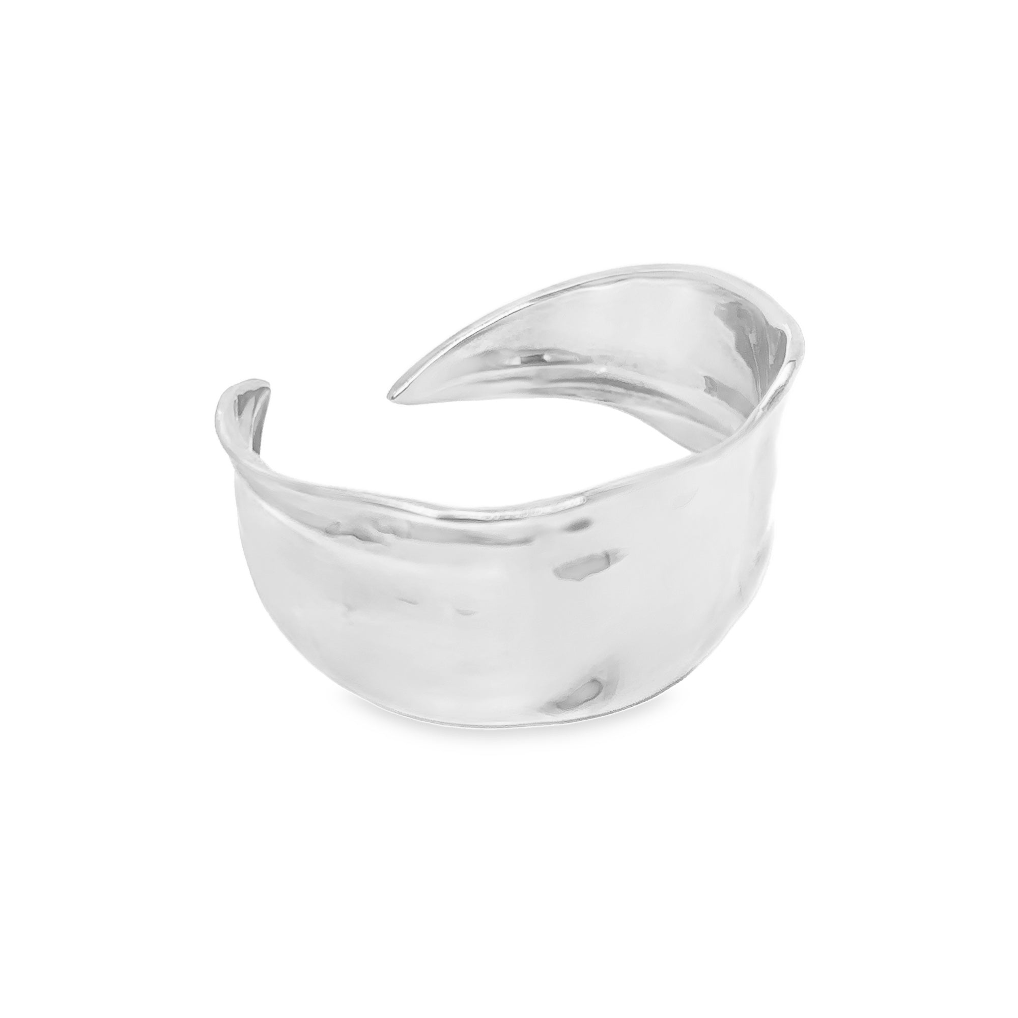 Silver Iris Petal Cuff in sterling silver, elegantly designed to wrap around the wrist for a stunning statement.