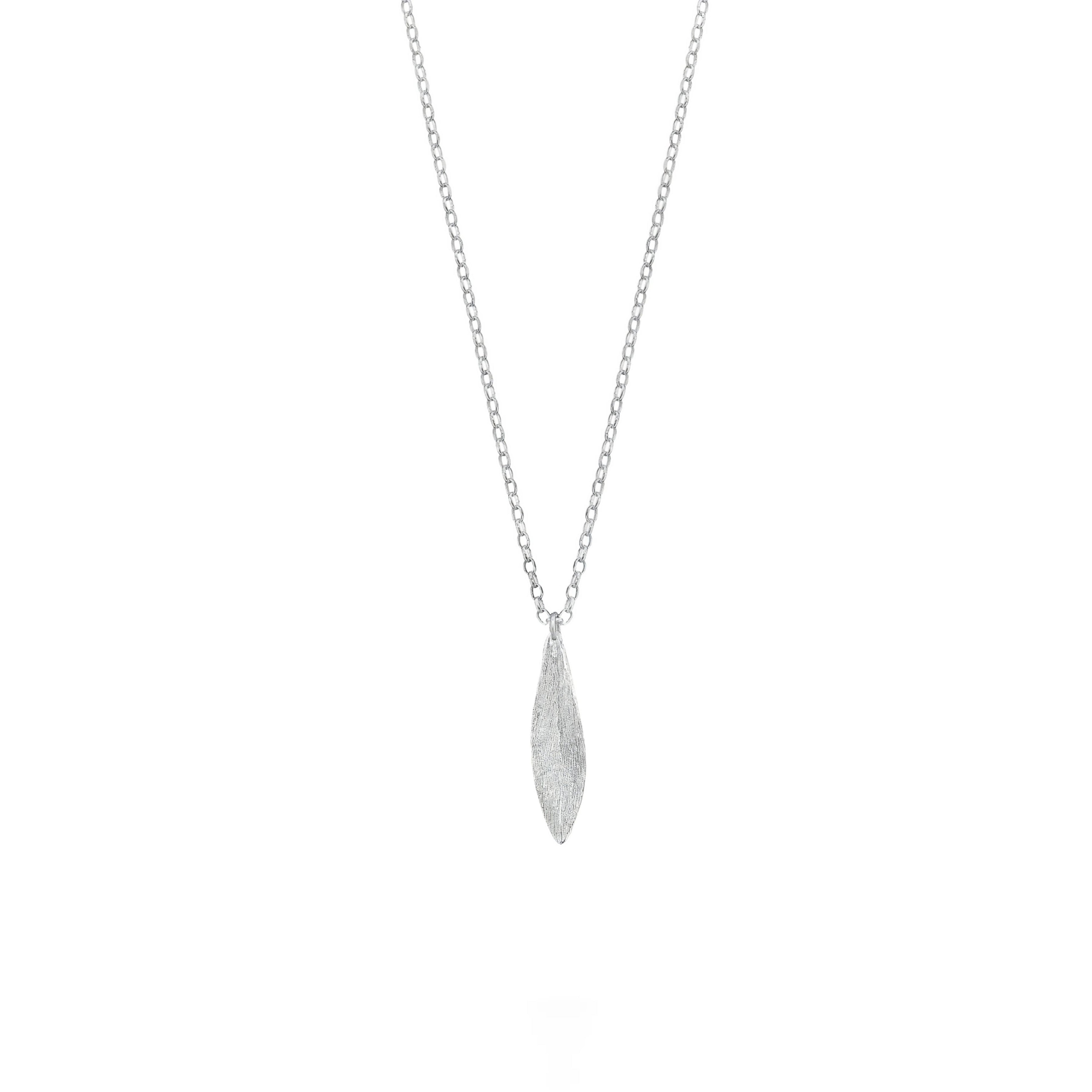 Silver feathered leaf charm pendant on 18 inch silver chain necklace 