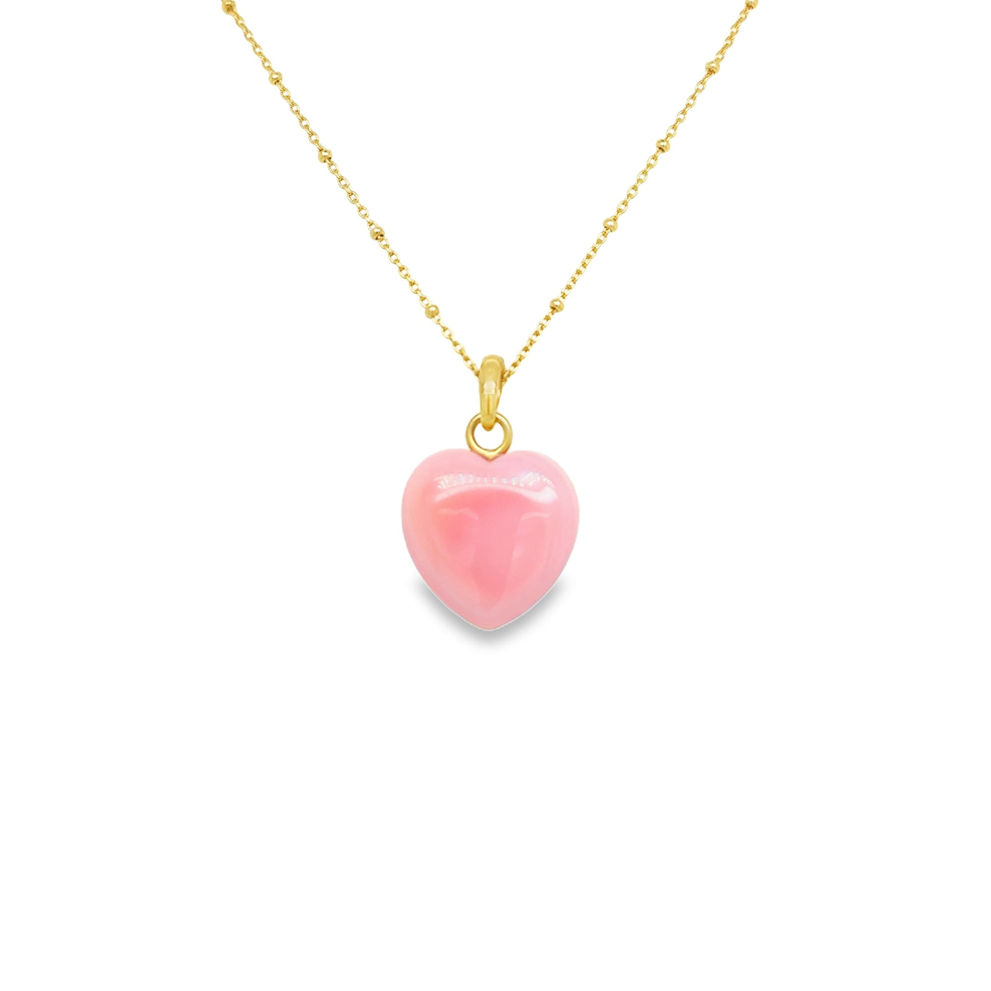 pink shell love heart pendant necklace - large - on 18 inch gold plated paper clip chain