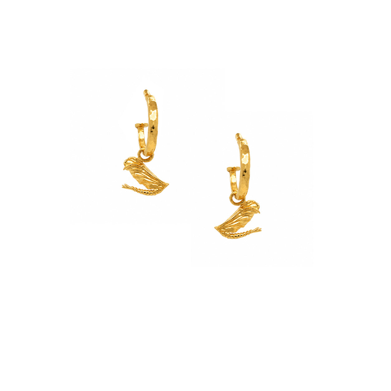 Gold Mini Hammered Hoop Earrings with Mayfly Charm