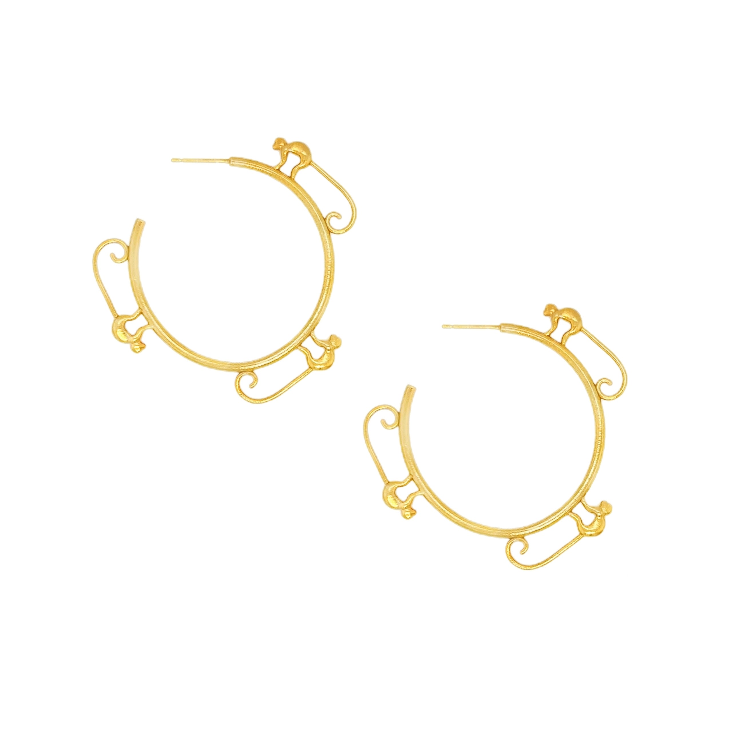 Gold monkey hoop earrings featuring playful monkey designs in a stylish gold finish.