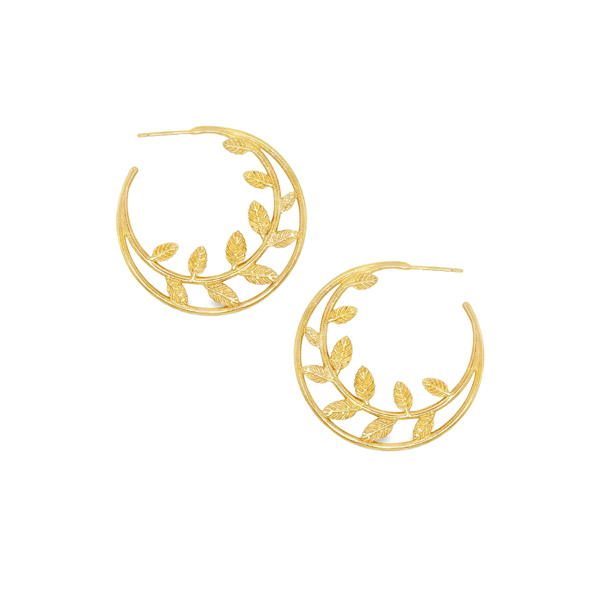 Elegant gold Savannah Rosa Hoop Earrings with leaf design, showcasing a chic 36mm diameter for versatile wear.