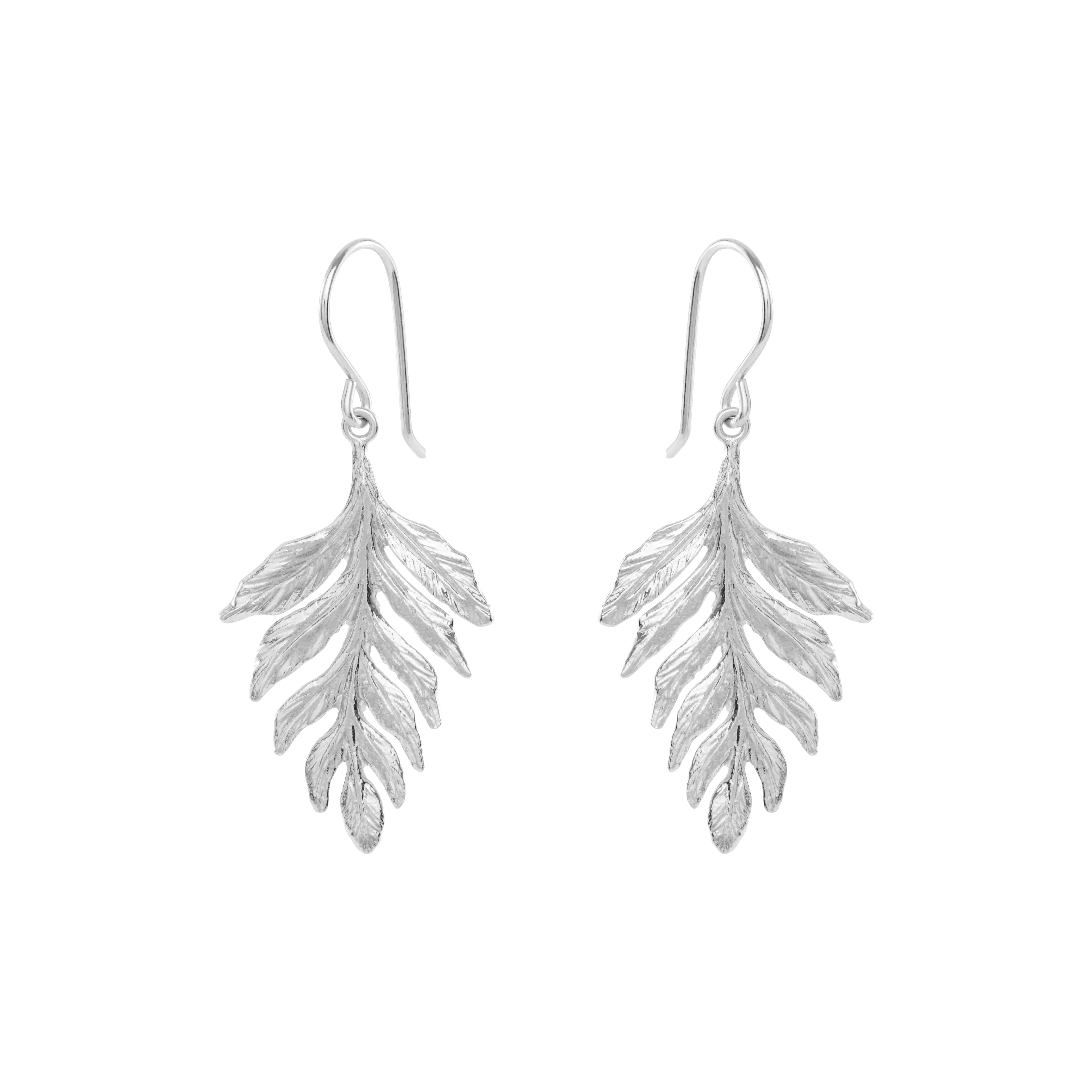Silver fern charms on drop earrings 