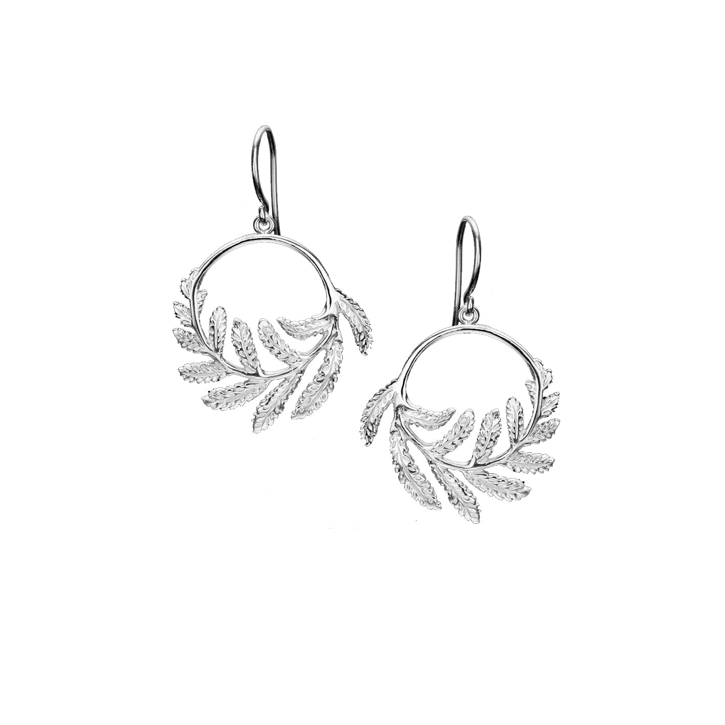 Silver fern hoop charm earrings 