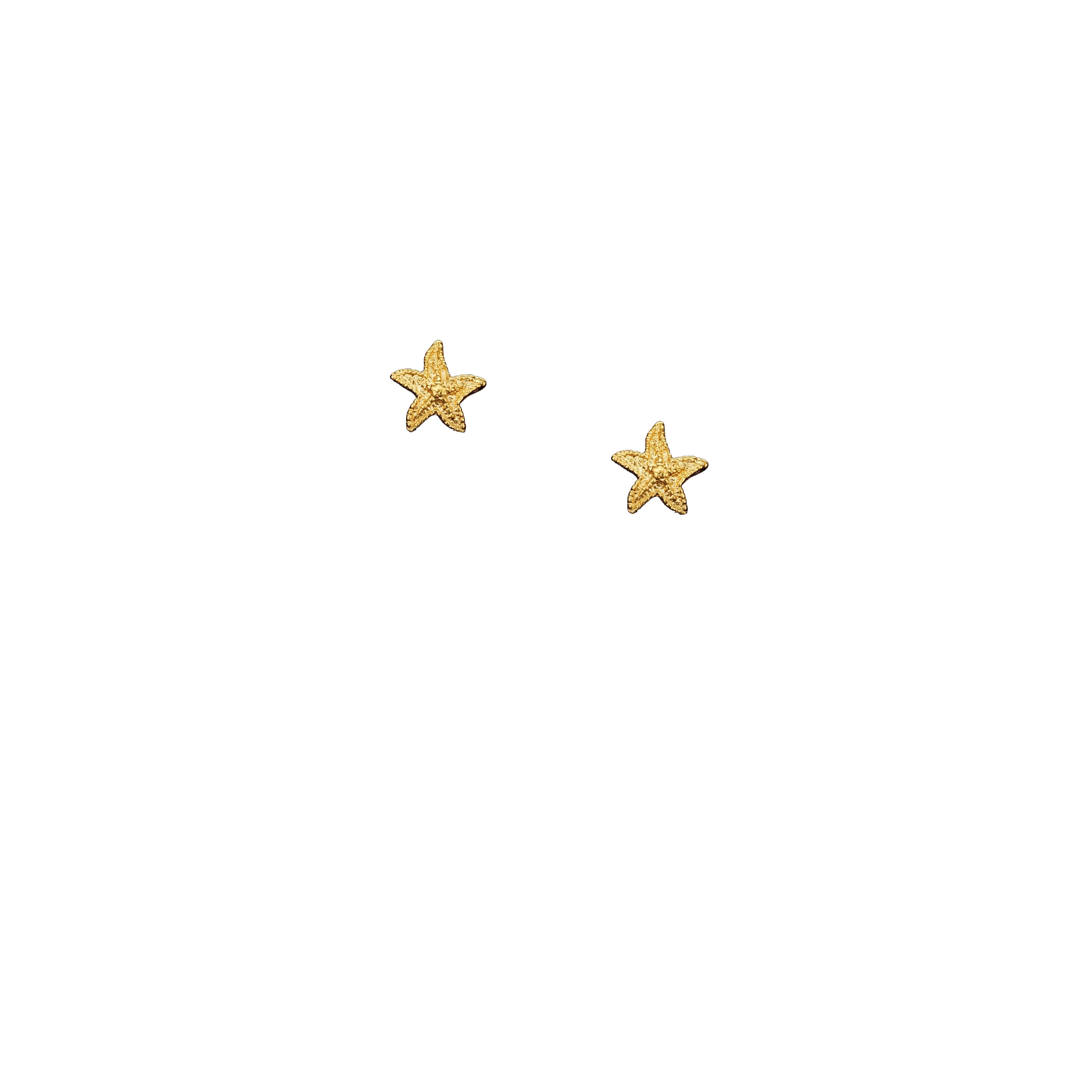 Gold starfish stud earrings in 18ct gold plated sterling silver, perfect for everyday wear and special occasions.