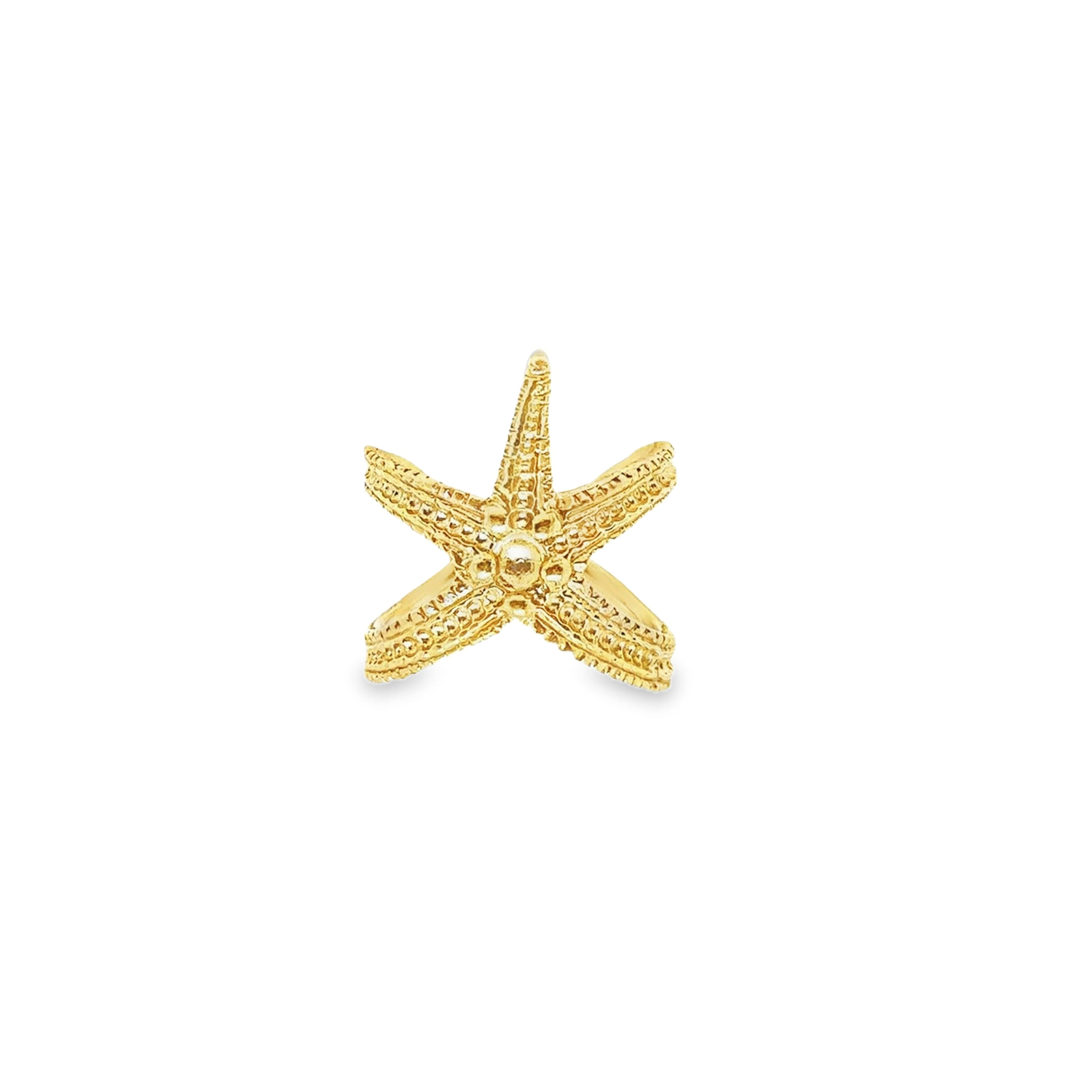 Front view 18ct gold plated silver adjustable starfish ring 