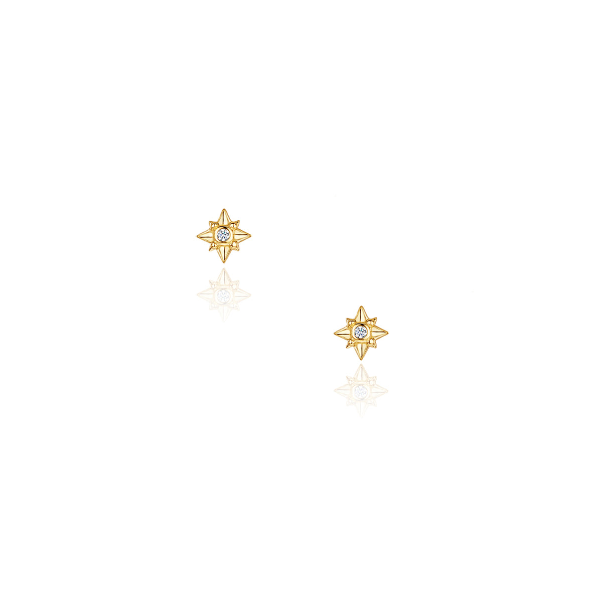 Gold Starry Night Stud Earrings featuring sparkling cubic zirconia stones in a delicate gold star design.