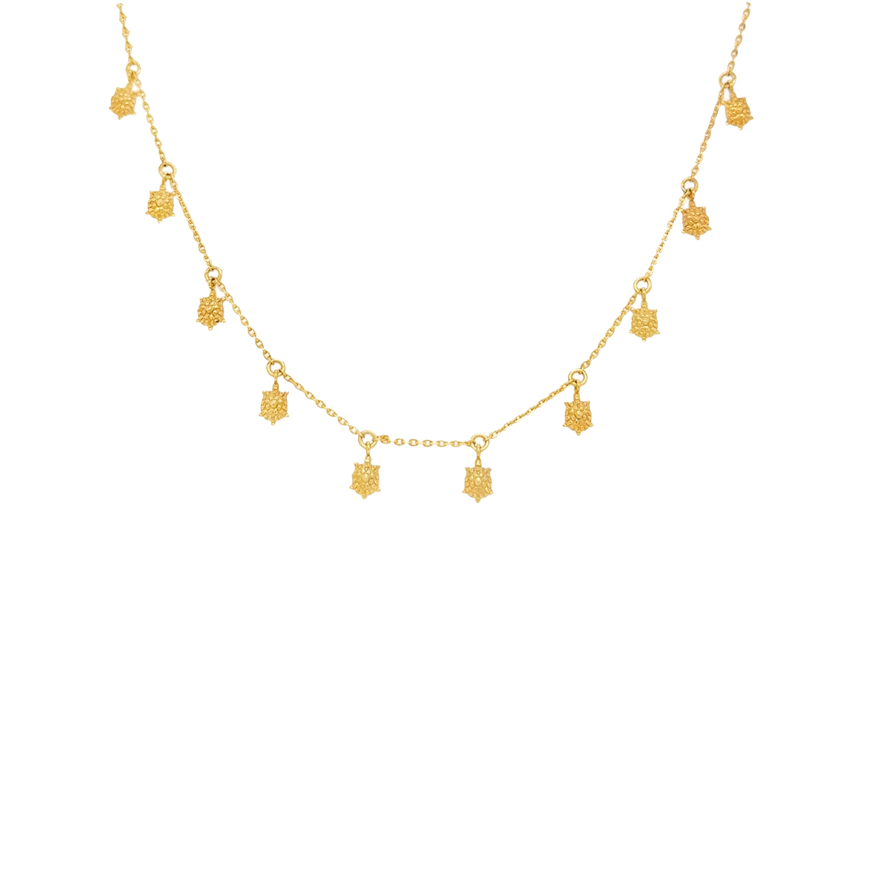 Gold Turtle Necklace featuring delicate gold leaf charms on a beautiful chain, perfect for elegant layering and nature-inspired style.