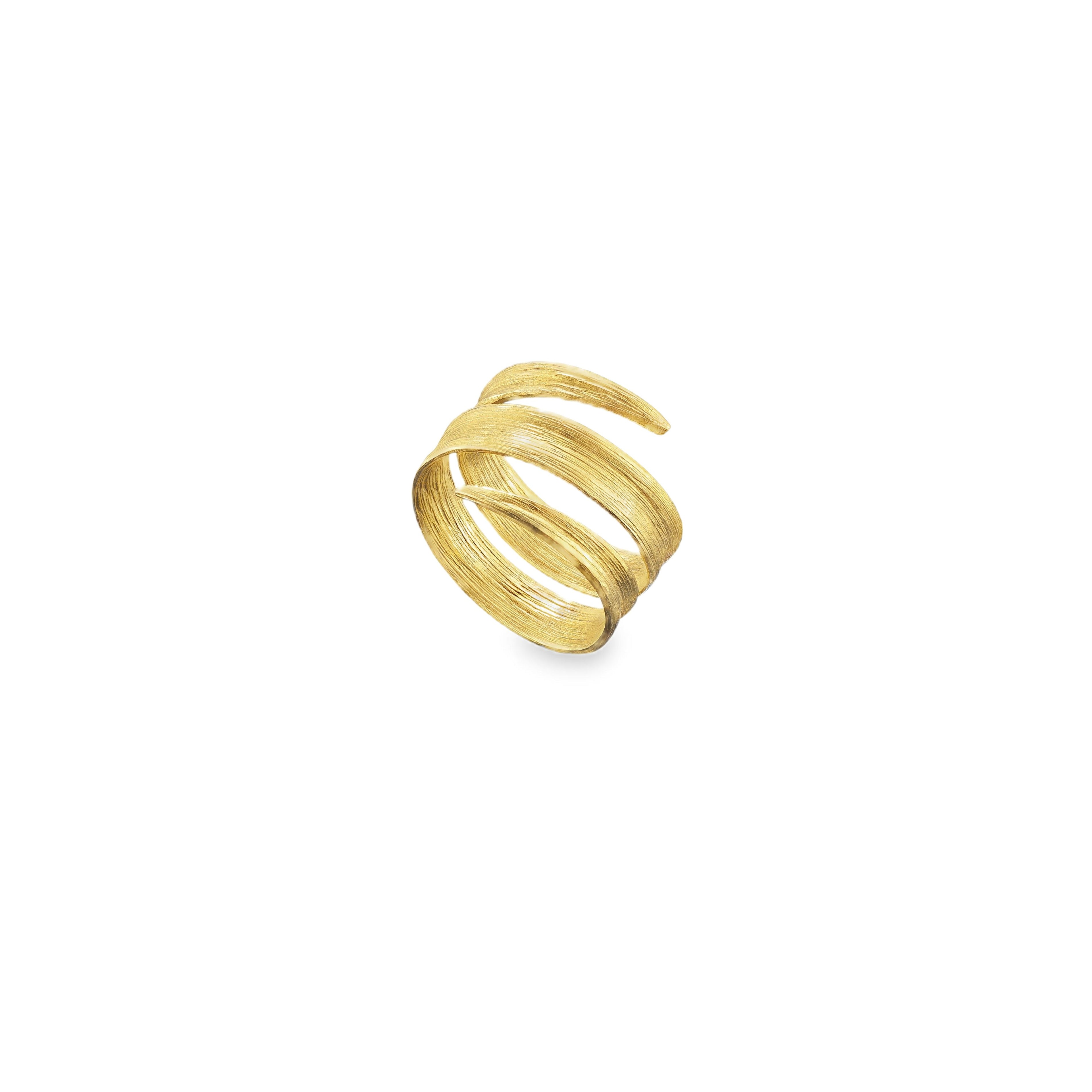 18ct solid gold blade of grass ring showcasing a nature-inspired design in luxurious yellow gold.