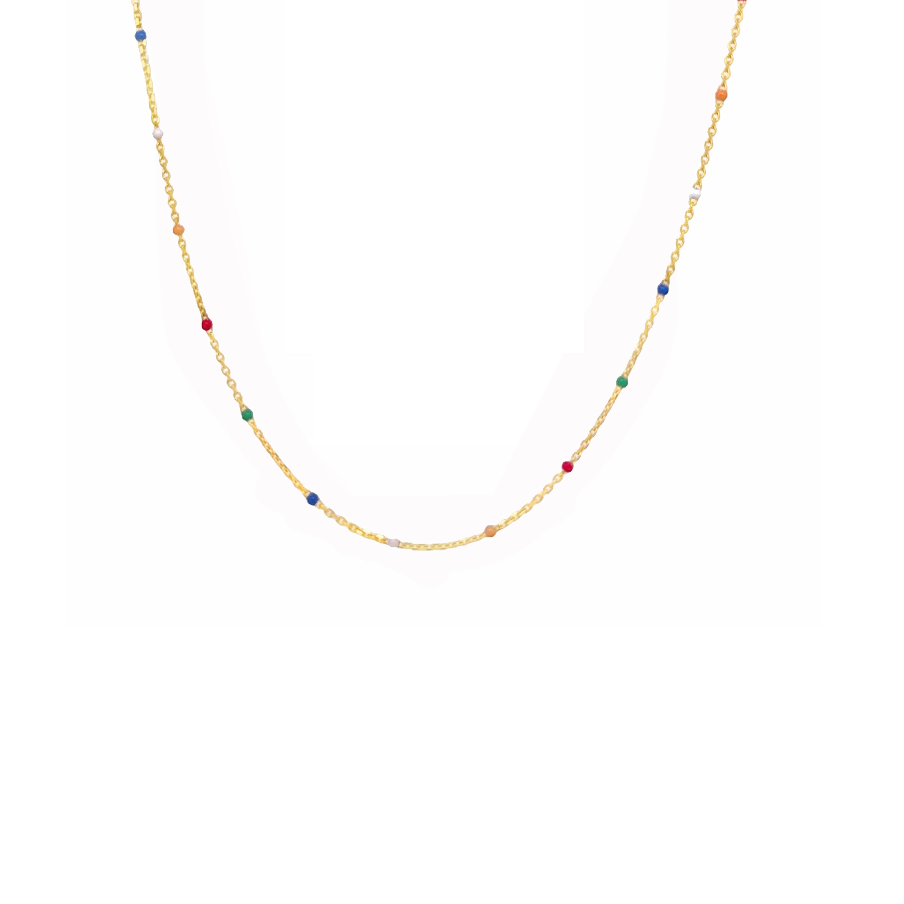 Gold Cartagena Enamel Necklace featuring a delicate chain adorned with colorful enamel dots.