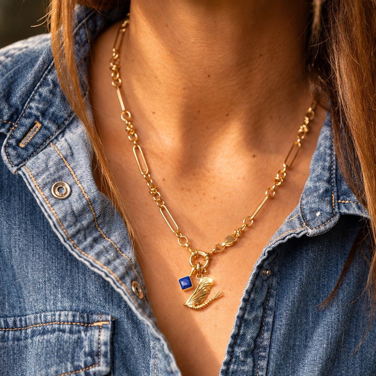 Gold Forget-Me-Knot Chain Necklace with Charm