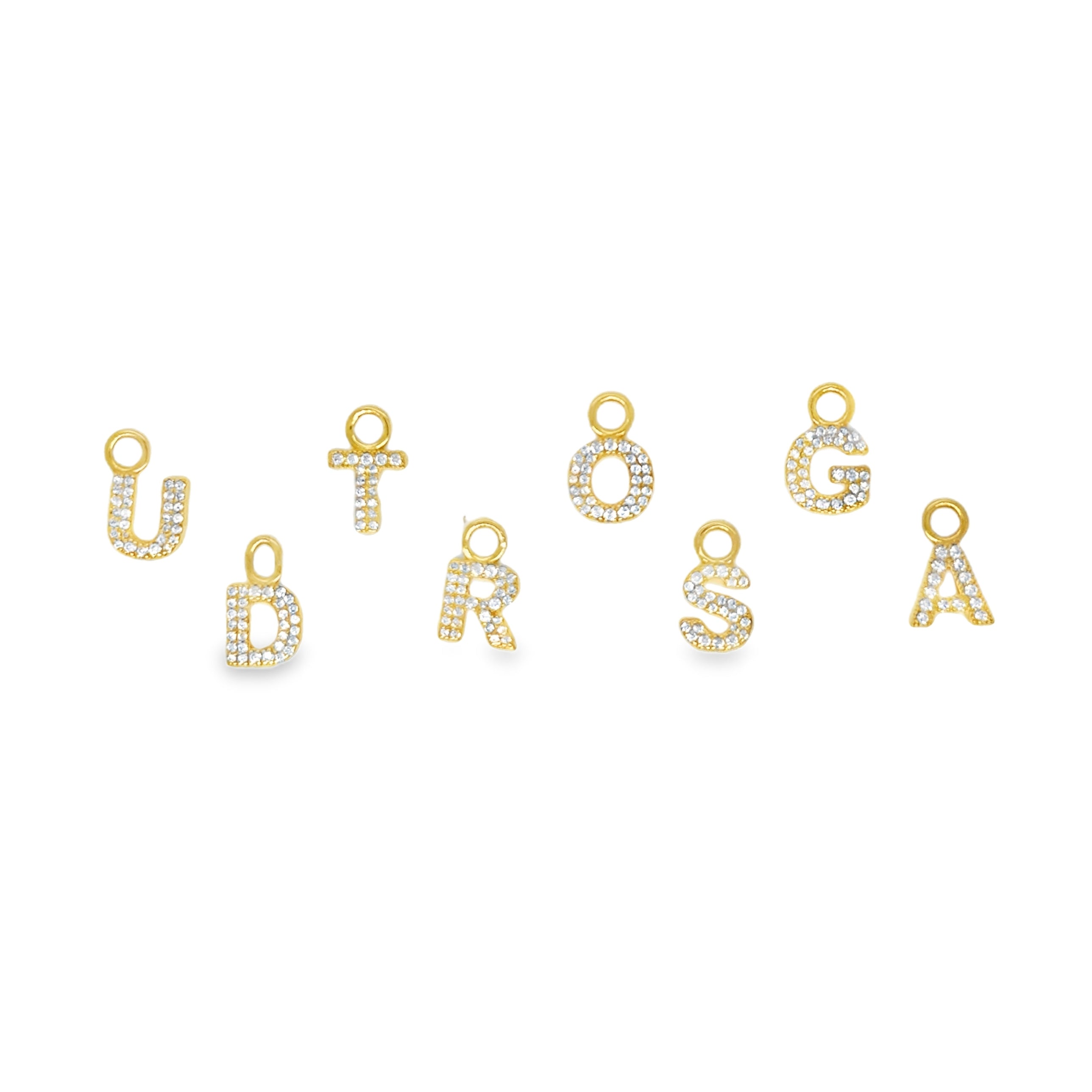 18ct gold plated silver and cubic zirconia 7mm pendant necklace bracelet initial charms 