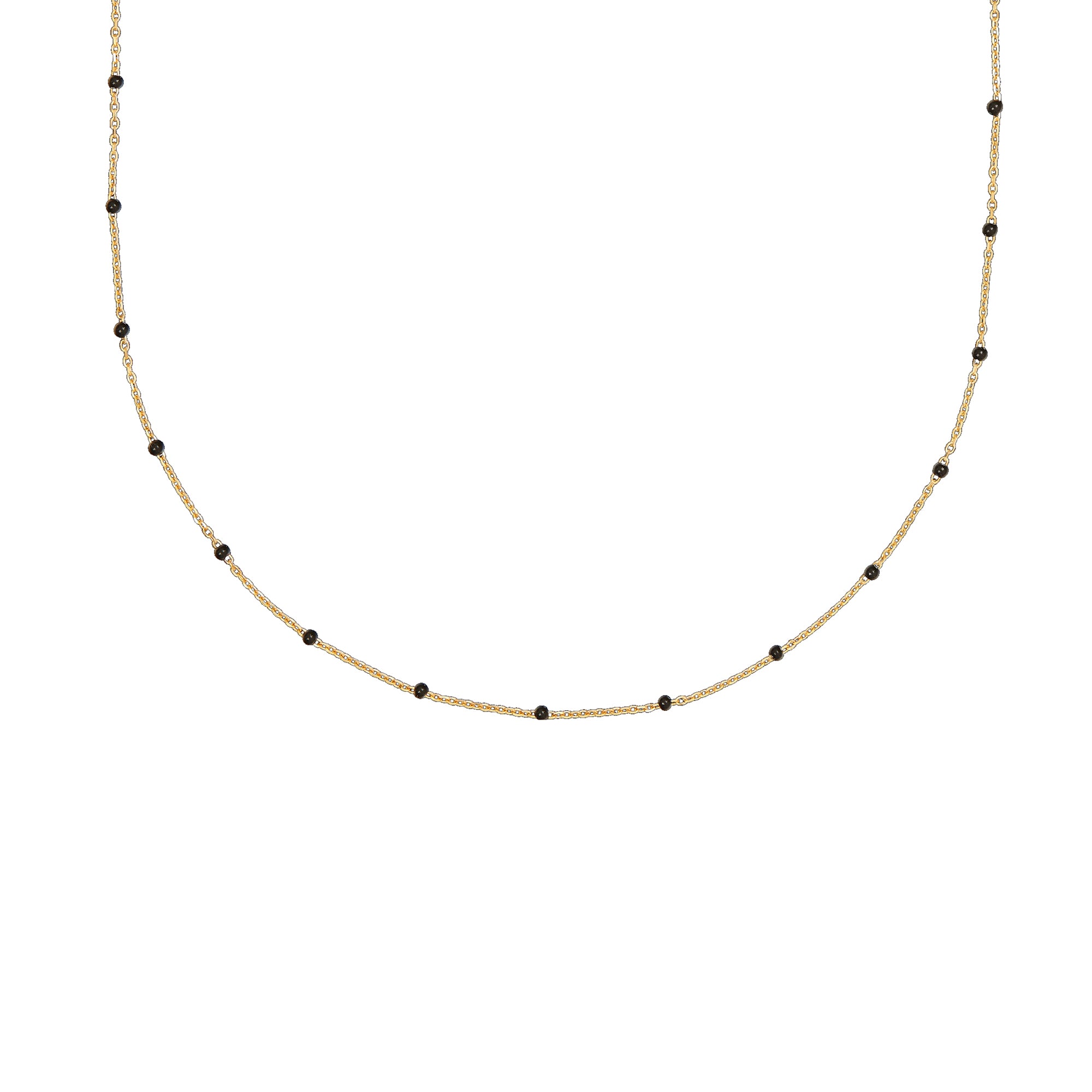 Black enamel satellite dots around an 18ct gold plated silver chain necklace