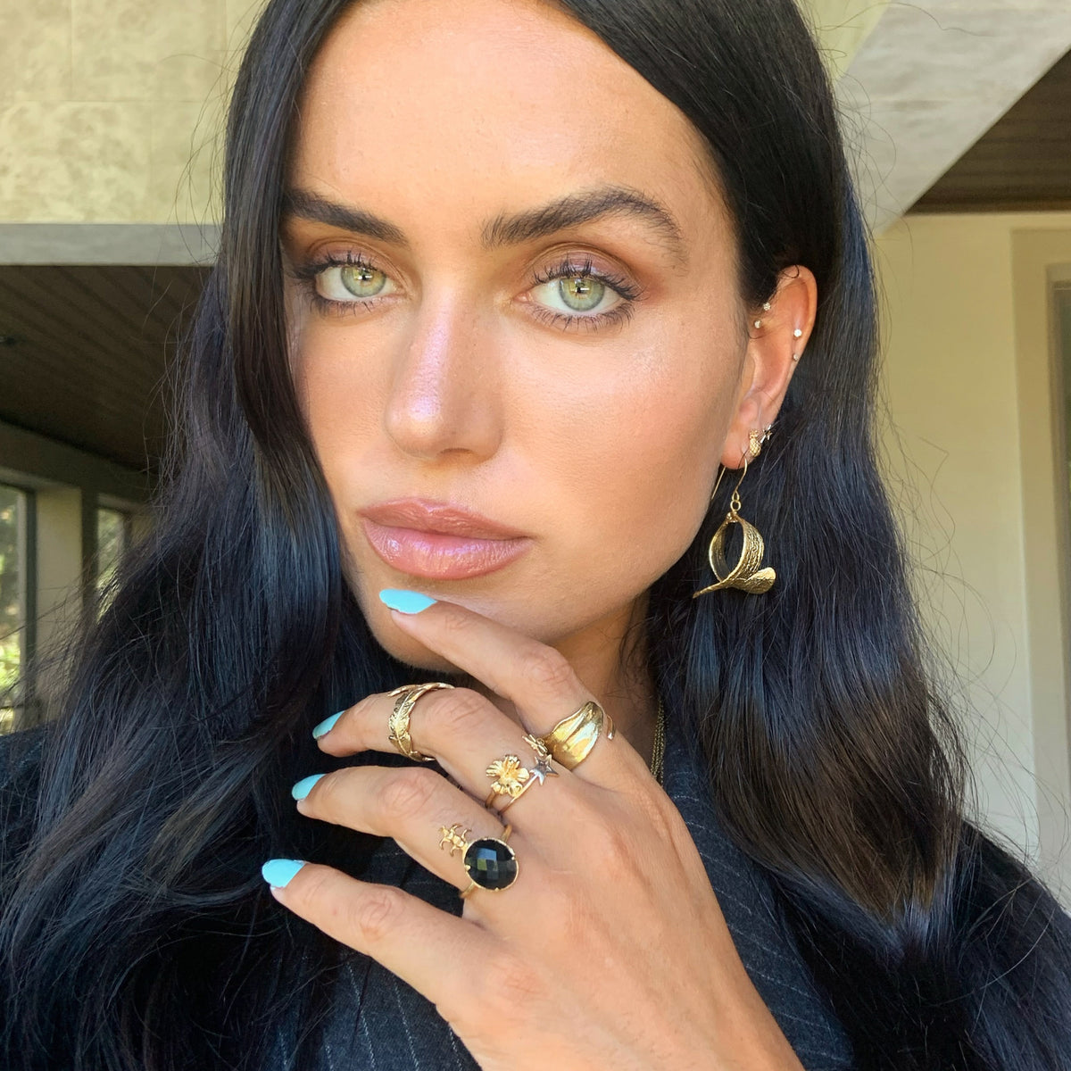 Talia Richman wears Catherine Zoraida Gold Mistle Kiss Hoop Earrings