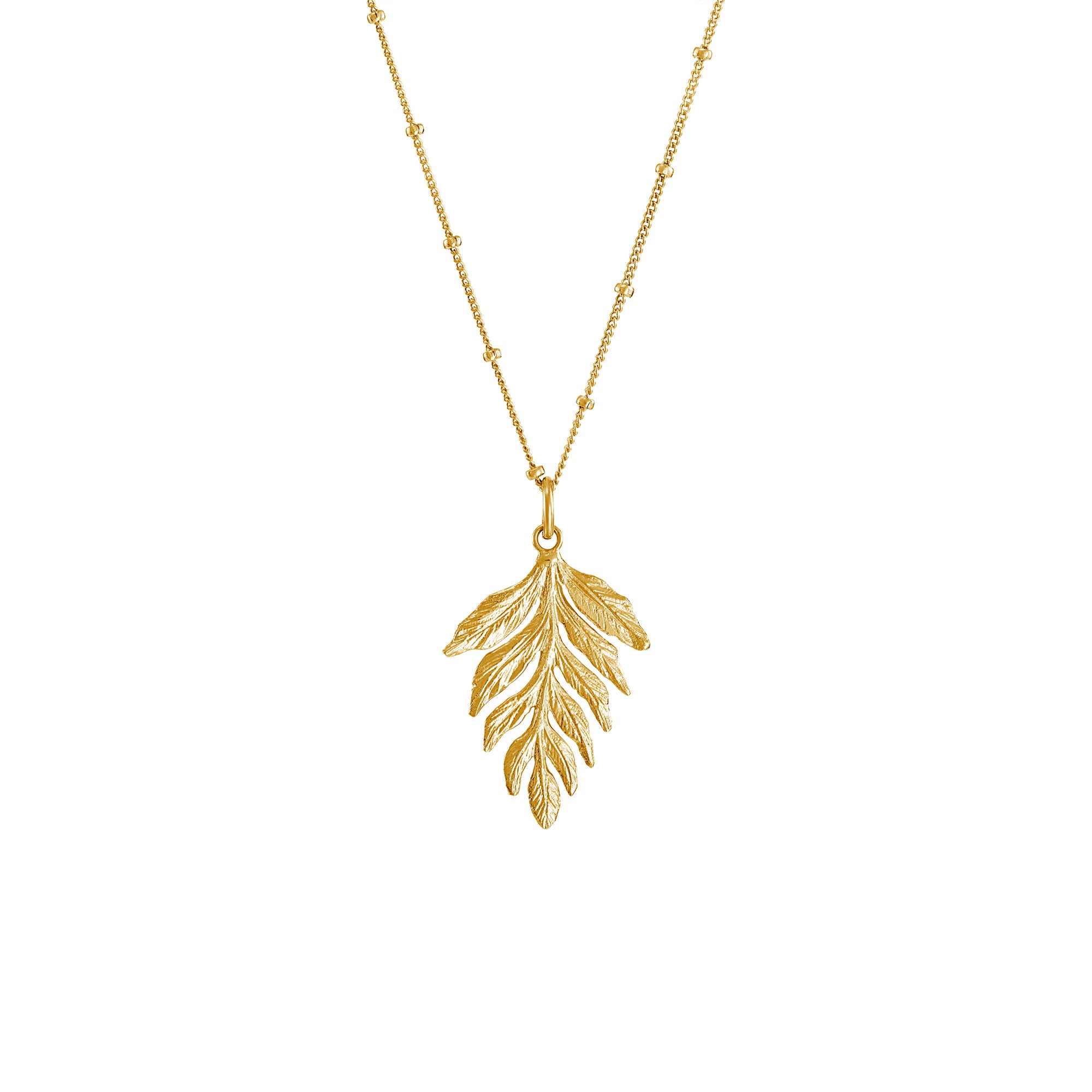 18ct gold plated silver fern charm pendant on satellite chain necklace 