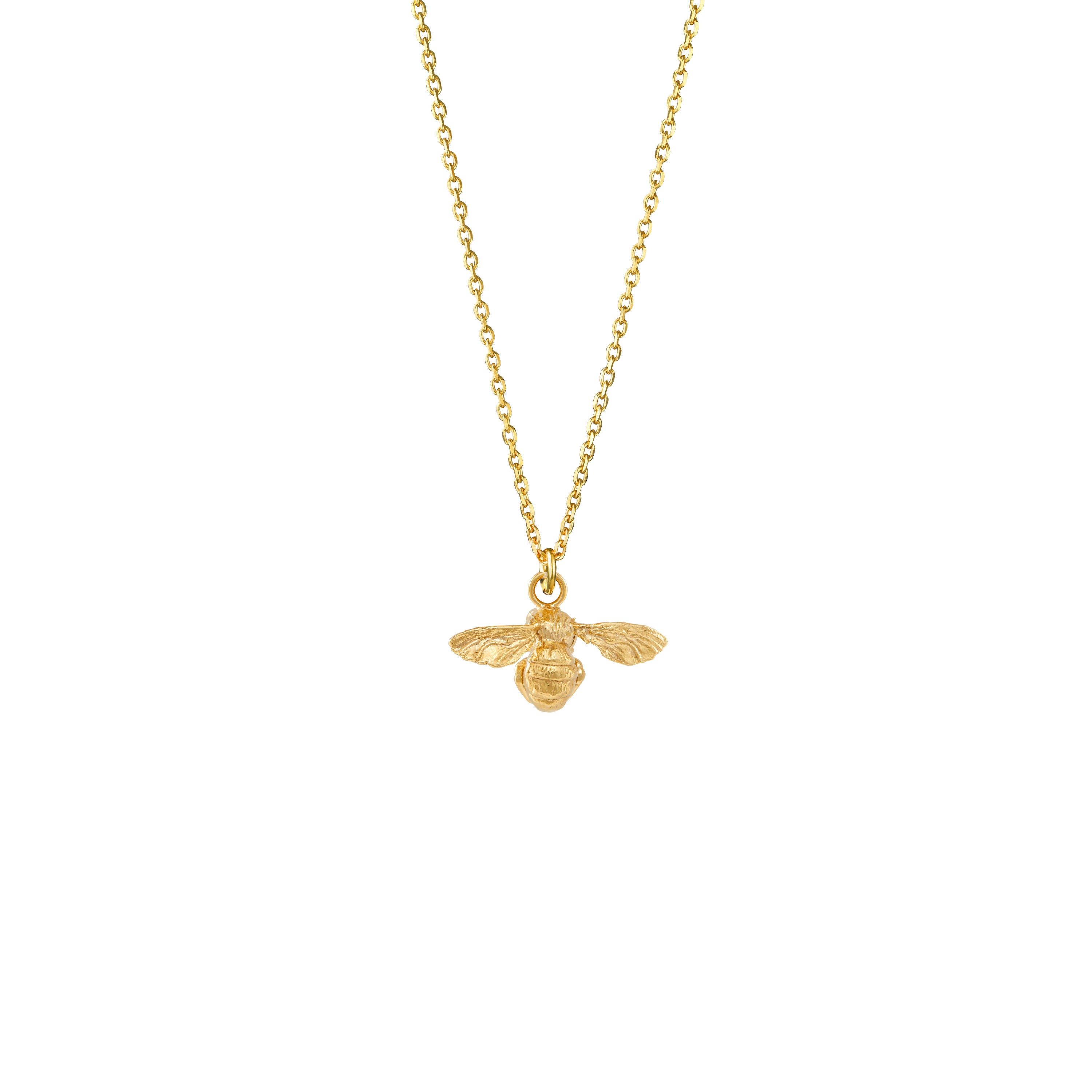 18ct gold plated silver bee charm pendant on chain necklace