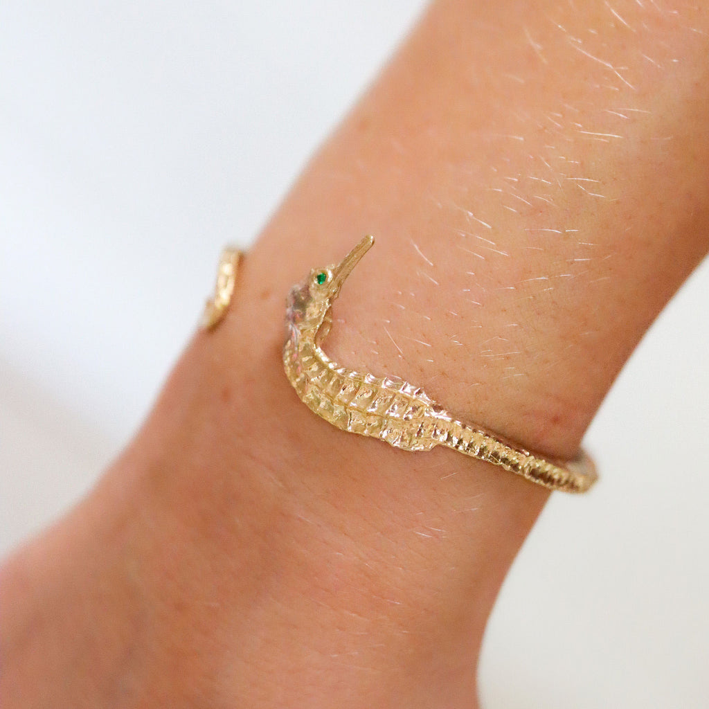 Gold Seahorse Cuff by Zoraida Jewellery.