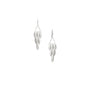 A pair of silver wing-shaped earrings with detailed cascading feathers, attached to hooks for wear.