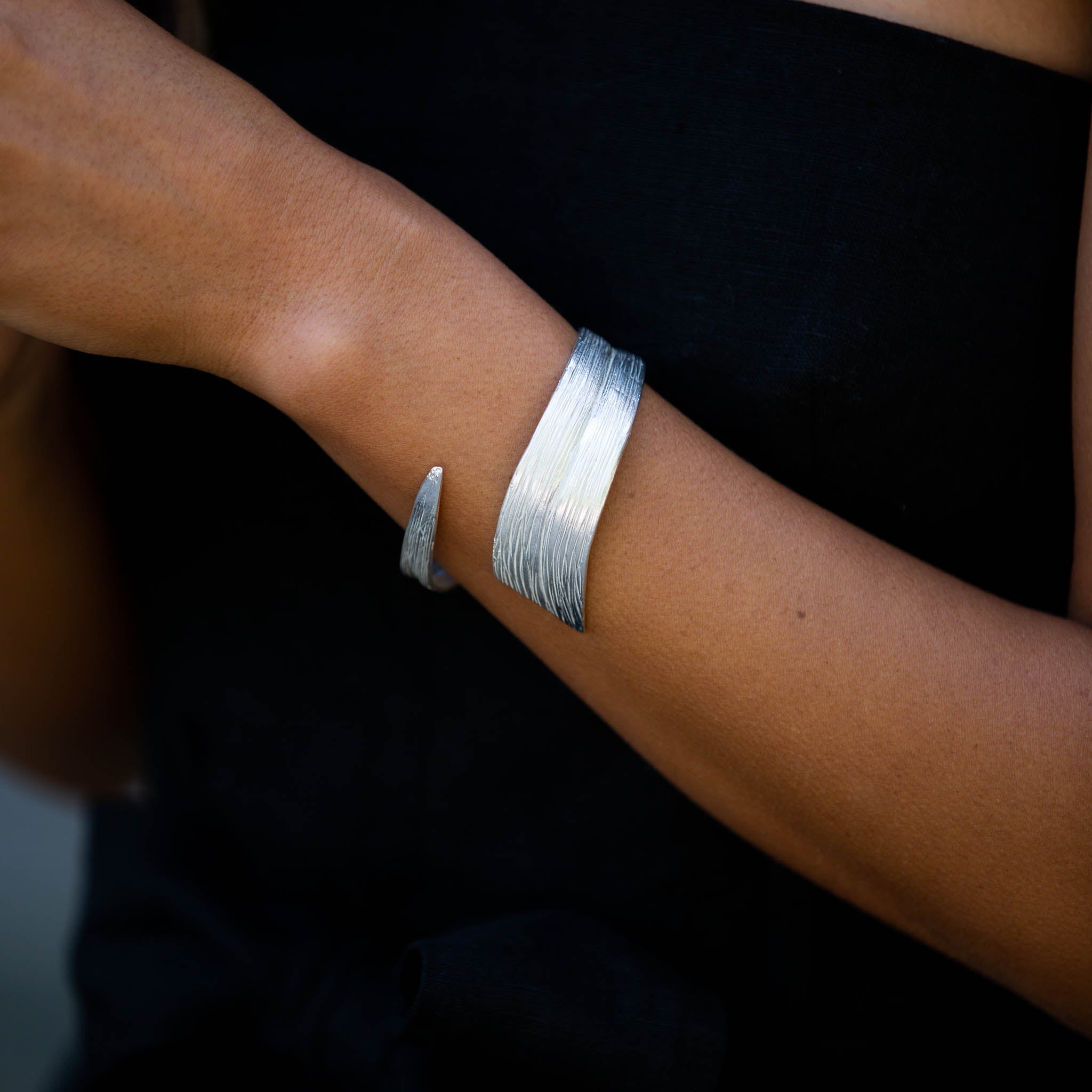 Silver Blade of Grass Cuff by british jewellery designer Catherine Zoraida